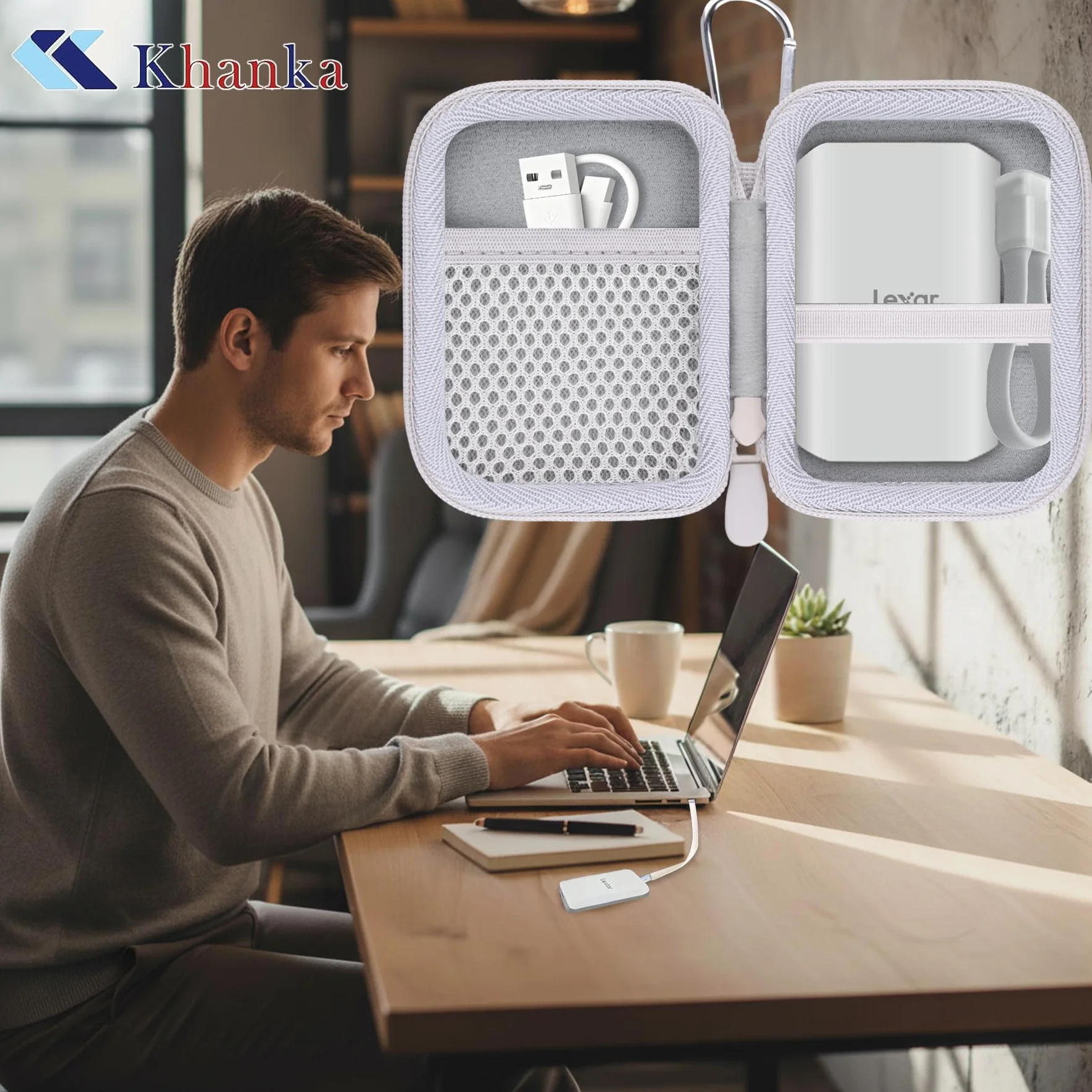 Khanka Etui na zewnętrzny dysk SSD Lexar ES5 ES4 SL500 SL500M 1 TB/2 TB/4 TB, pokrowiec do zewnętrznego dysku SSD Lexar/ES5/ES4/SL500/SL500M, tylko obudowa (biała)