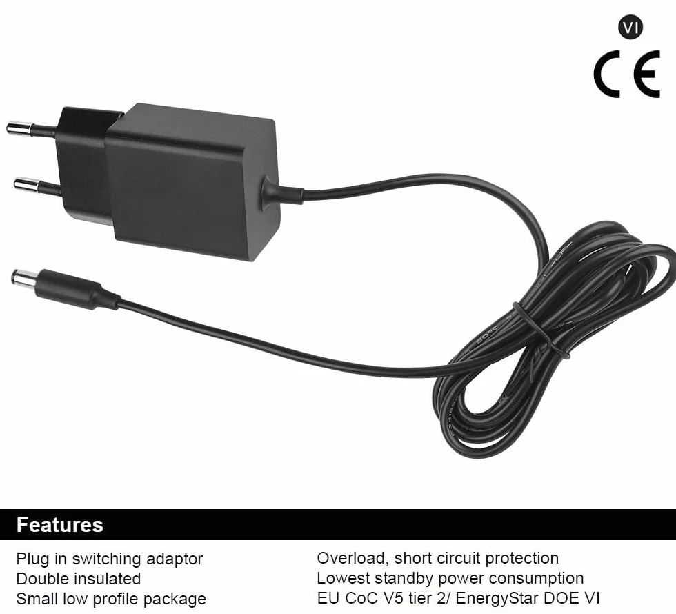 GEQUDIO Zasilacz sieciowy 5 V/2 A kompatybilny z telefonami Yealink, Snom, Fanvil, Grandstream i innymi telefonami IP - wąski adapter i energooszczędny - uniwersalna ładowarka z wtyczką drążoną - 1