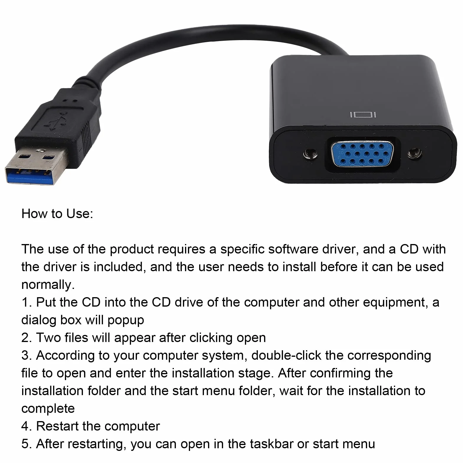 Adapter USB na VGA 15-pinowy żeński Konwerter USB 3.0 na VGA Obsługa 1080 Przy 60 Hz dla dla Systemu 10 Komputer Stacjonarny Laptop Monitor Komputera Projektor Telewizor