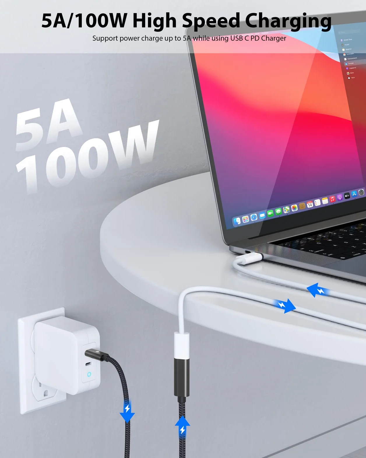 CONMDEX Kabel przedłużający USB C męski na żeński 5 GB USB 3.2 20 V 5 A 100 W 4K