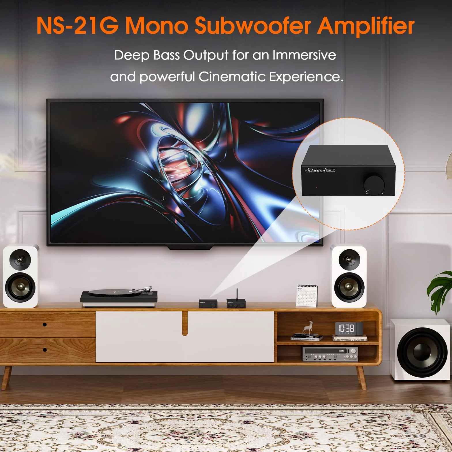 Nobsound Mini Mono Wzmacniacz Subwoofer: 100 W wzmacniacz HiFi z TPA3116 i filtrem dolnoprzepustowym do kina domowego, Bass Shaker, do gier, subwoofer, głośnik (NS-21G)