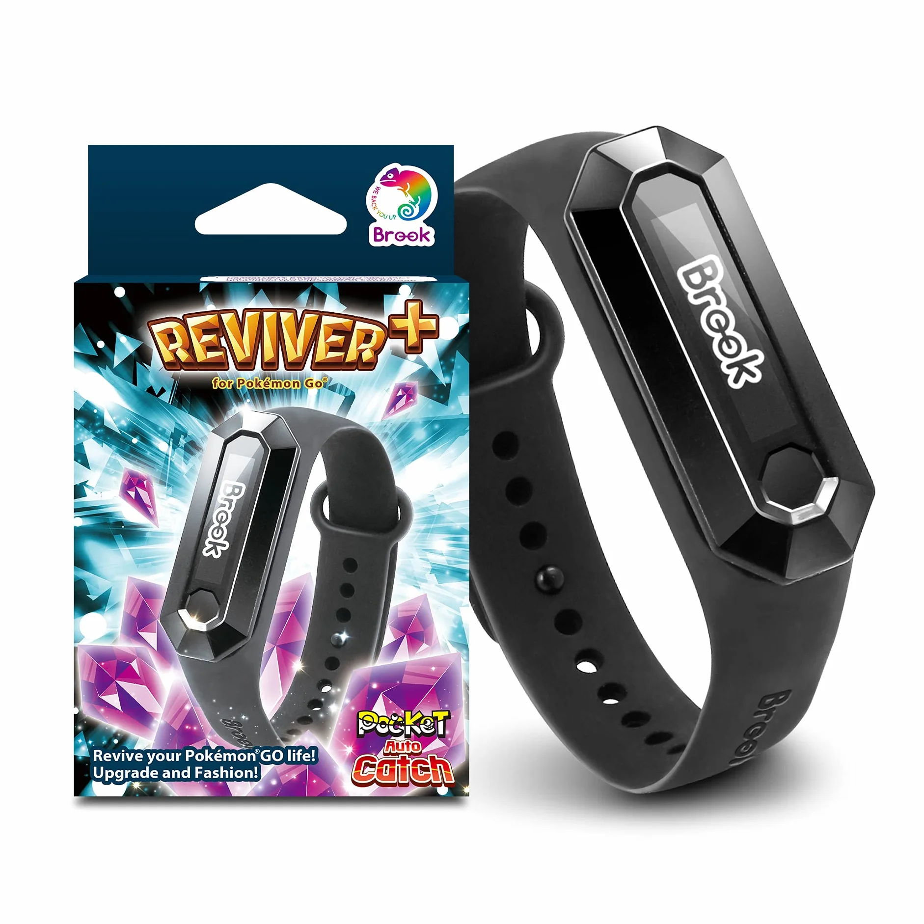 Brook Pocket Auto Catch Reviver Plus – wspaniała ewolucja, automatyczne obracanie i łapanie kieszonkowych potworów, opaska na nadgarstek IP67, przypomnienie o odłączeniu, wyświetlacz pojemności