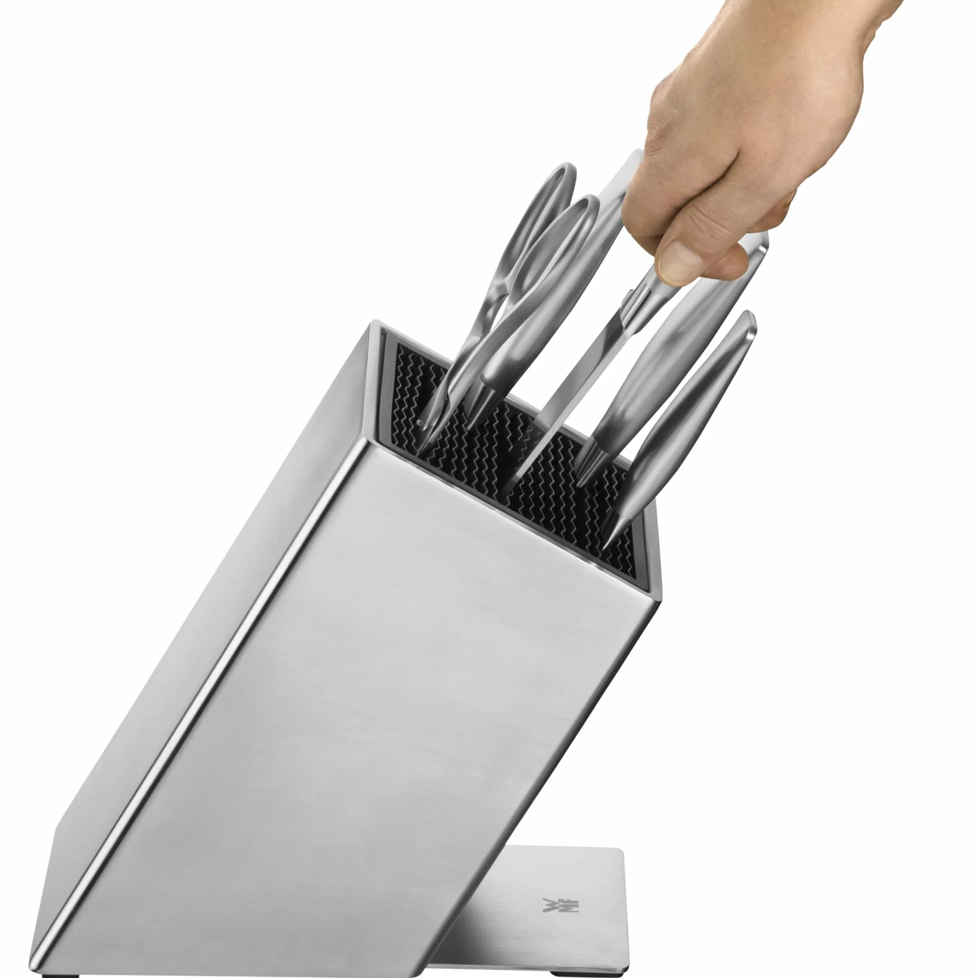 WMF 1893844500 FlexTec blok na noże ze stali nierdzewnej pusty, na maks. 15 noży kuchennych, możliwość podziału noży, optymalna ochrona, stal nierdzewna Cromargan, wysokiej jakości tworzywo sztuczne