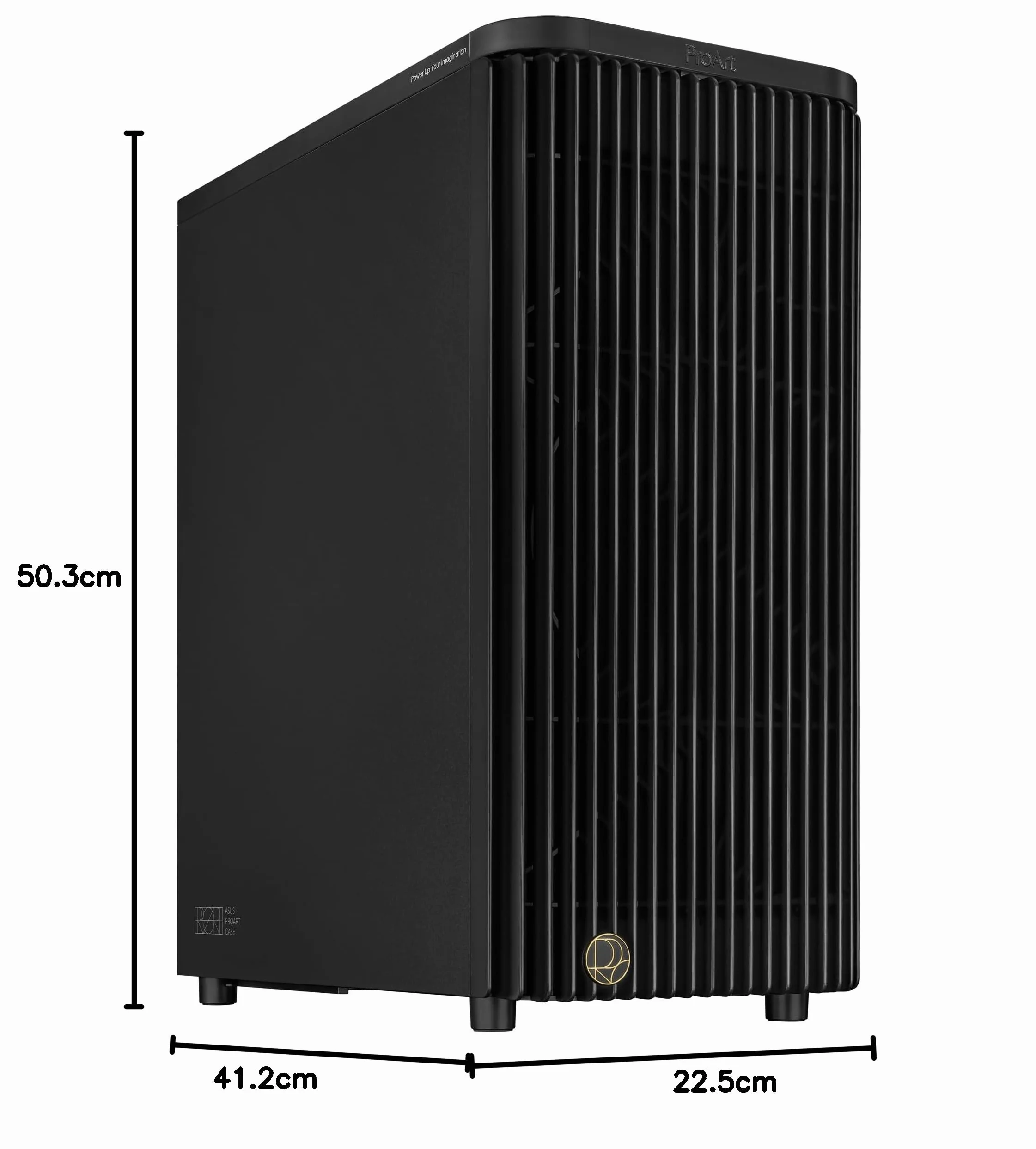 ProArt PA401 Metal PWM Black ATX Mid-Tower (podwójne ostrza wentylatora pierścieniowego 160 mm, Left-Side Lock, blokada przycisku zasilania i resetowania, odłączany uchwyt na PSU)