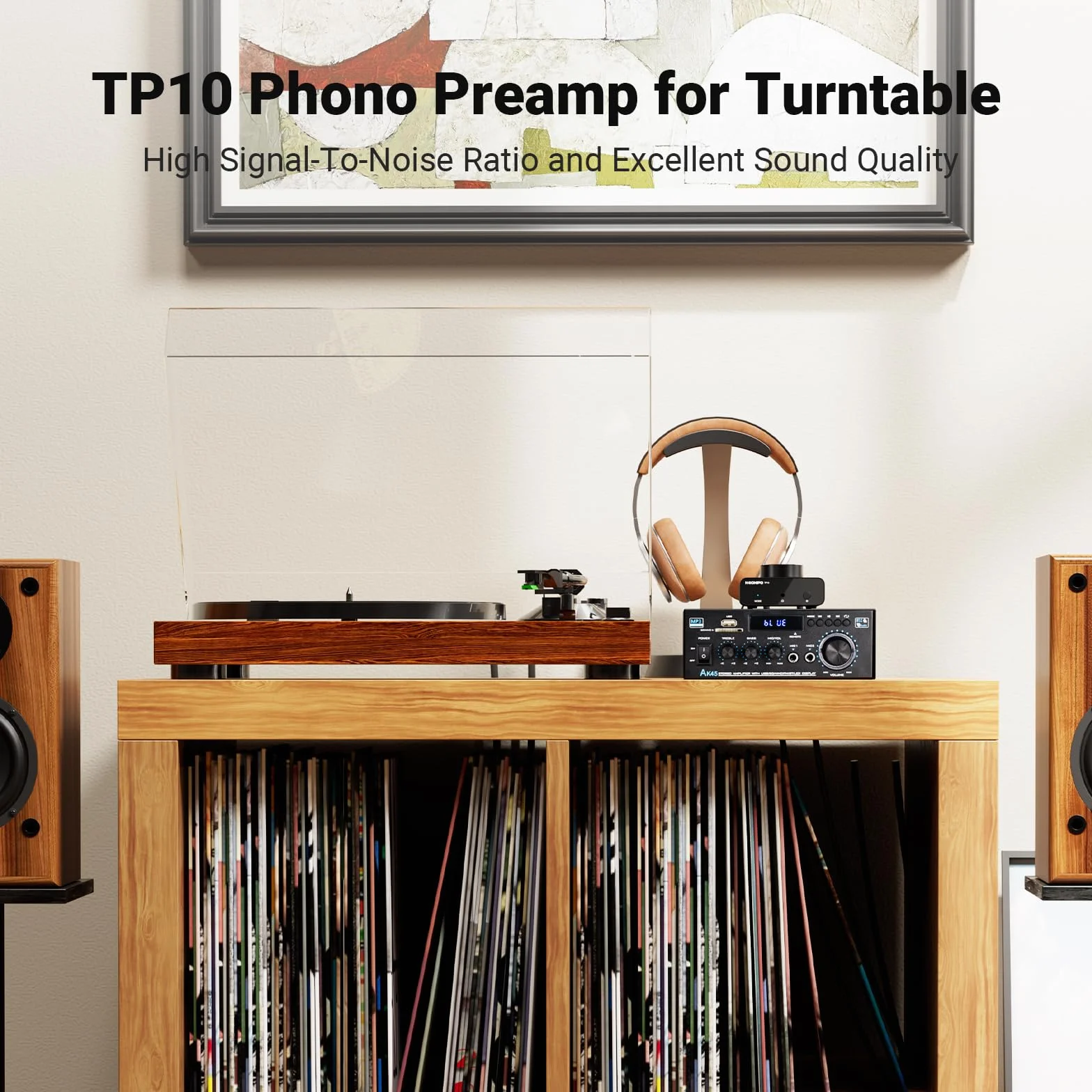 TP10 przedwzmacniacz gramofonowy do gramofonu, przedwzmacniacz stereo audio Hi-Fi z wejściem RCA, wyjściem RCA/3,5 mm i niskim poziomem hałasu, zasilany zasilaczem DC 12 V
