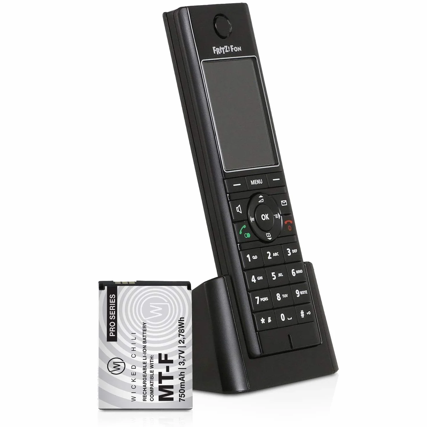 Wicked Chili Akumulator kompatybilny z AVM Fritz!Fon C5 / C4 / M2 / Fritzfon telefon dodatkowy akumulator 1 x akumulator zapasowy do oryginalnego AVM Fritz Fon 312BAT006, 312BAT016 (750 mAh Li-Ion)