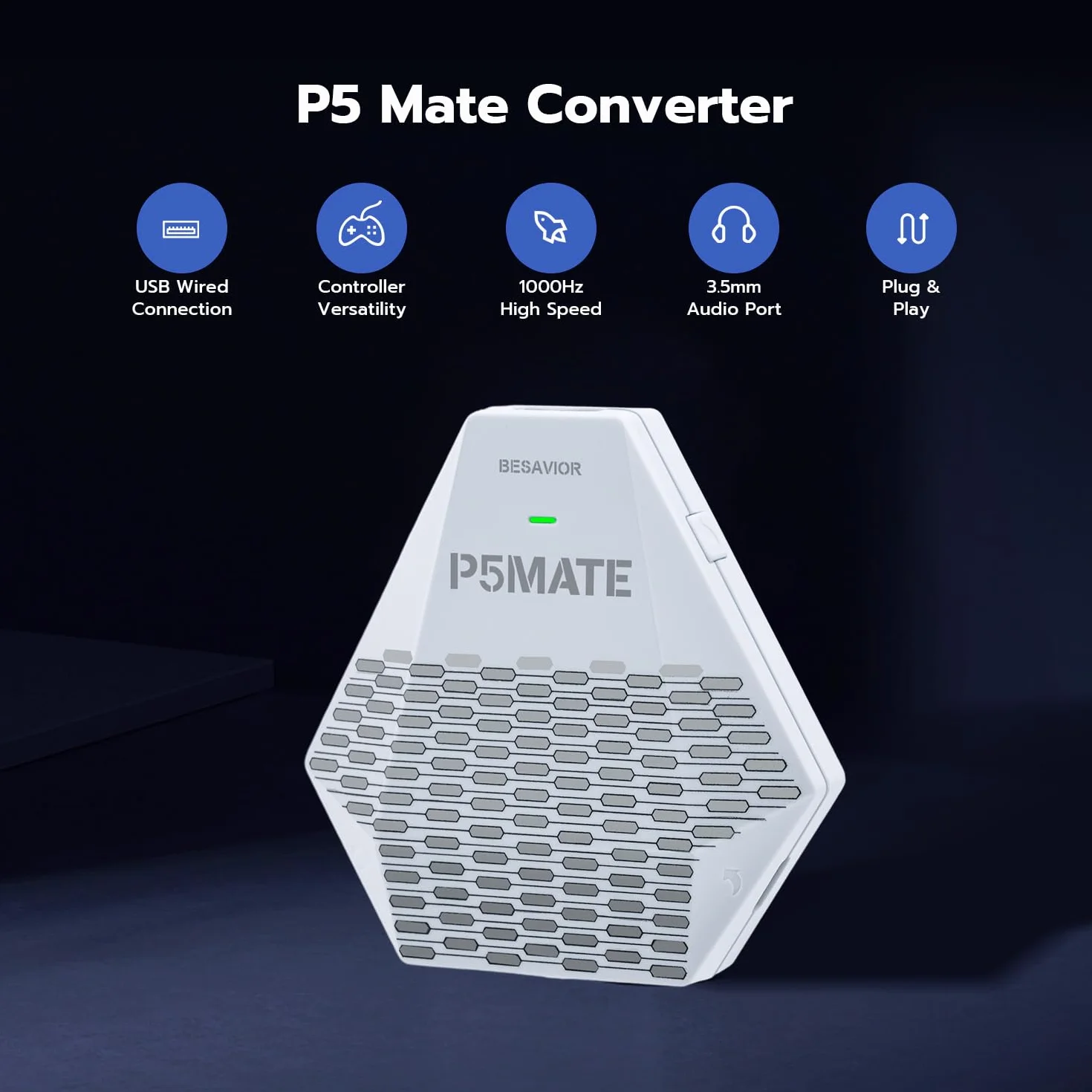 Besavior P5 Mate adapter USB do PS5/PS5 Slim, konwerter gier, niskie opóźnienia, obsługuje wiele kontrolerów