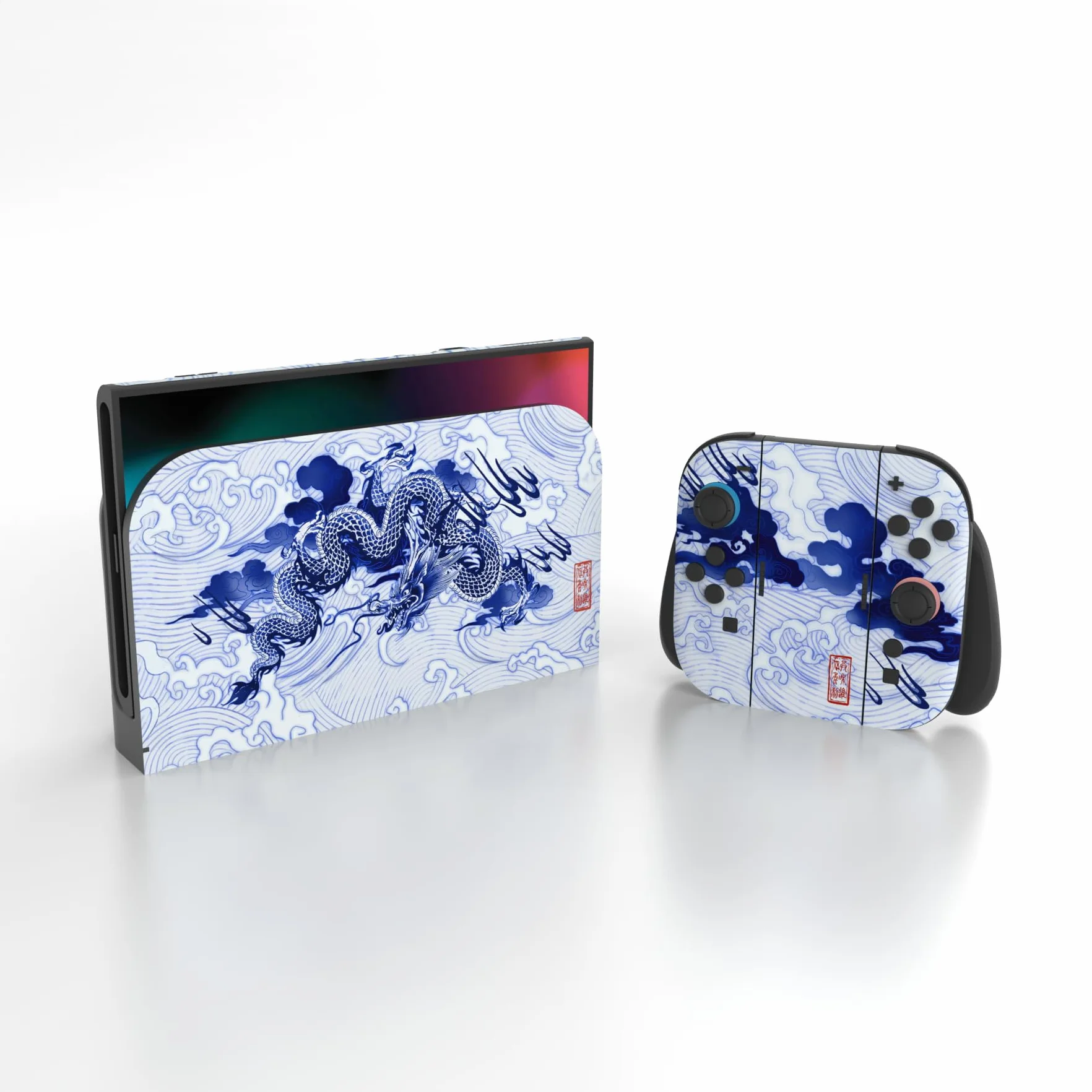 PlayVital Naklejka do Switch 2 Konsolę & Kontroler & Grip i Dock, Folia Ochronna do Switch 2–Porcelana w Stylu Qinghua