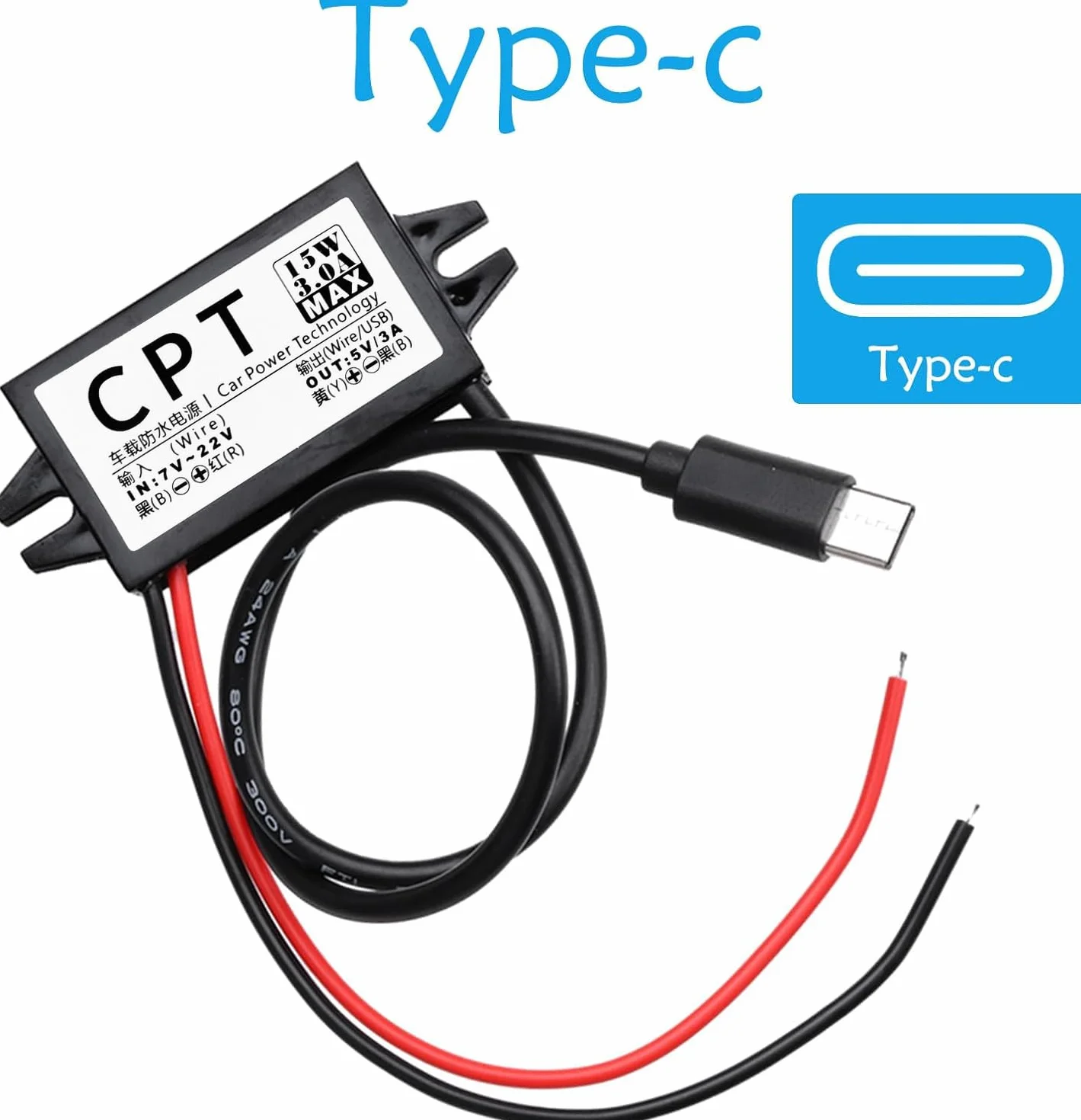Adapter USB 12 V na USB, 12 V na 5 V, moduł konwertera DC Buck, 3 A, 15 W, DC na DC, adapter samochodowy 2 sztuki (typ C).
