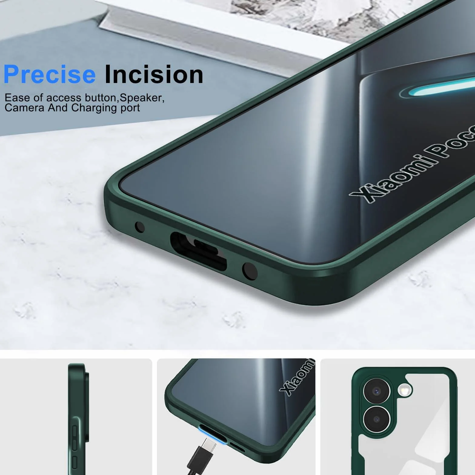 Etui do Xiaomi Poco x8 Pro, przezroczyste, 360 stopni, etui ochronne z wbudowaną ochroną wyświetlacza, odporne na uderzenia, ultracienkie silikonowe, zielone