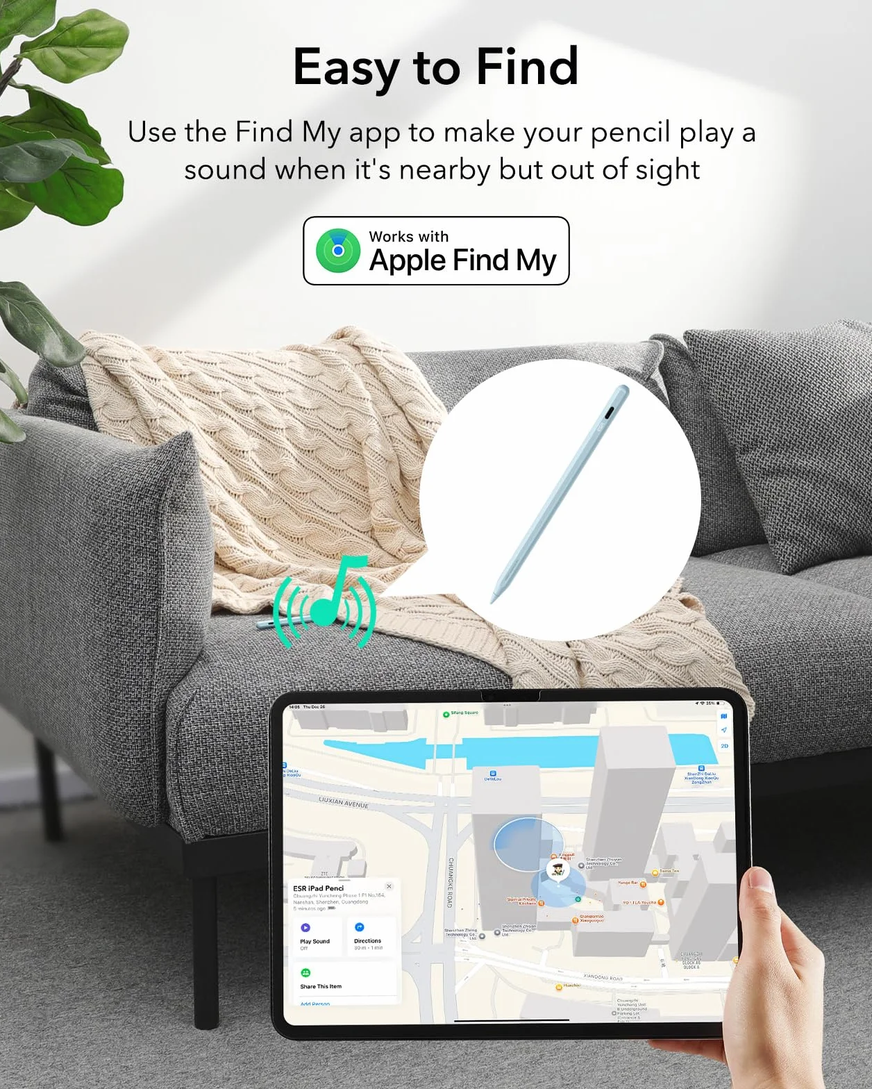 ESR Geo Digital iPad Pencil Findmy kompatybilny z Apple iPad 2018-2025, z prostymi skrótami do Apple iPad A16/10/9/8 i Air 13/11 i Pro 12,9/13/11 i Mini 7/6/5, niebieski (bez ładowania bezprzewodowego