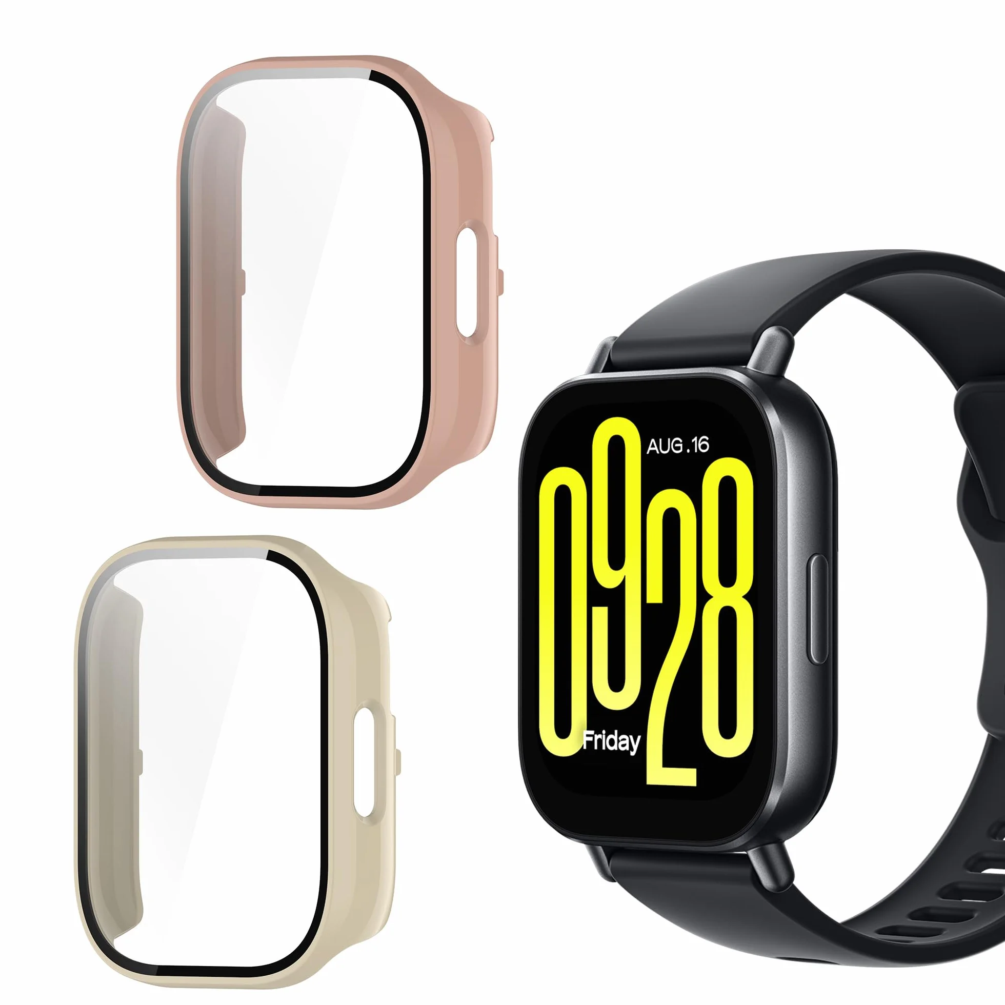 NEWZEROL 2 etui ochronne, kompatybilne z Xiaomi Redmi Watch 5 Active, ramka ochronna na komputer + folia ochronna na wyświetlacz z hartowanego szkła do Xiaomi Redmi Watch5 Active – białe/różowe