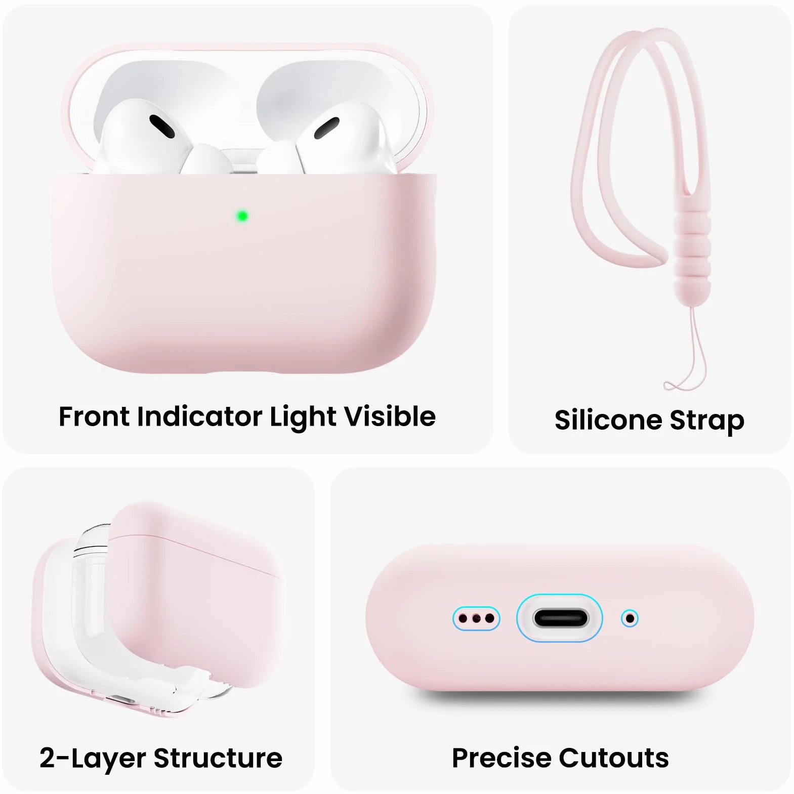 ORNARTO Kompatybilne z Airpods Pro 3 Case (2025), Ochronne Etui Pokrowiec z Płynnego Silikonu do Airpods Pro 3. Generacji ze Smyczą Miękka Powłoka Przednia Dioda LED Widoczna-Różowy