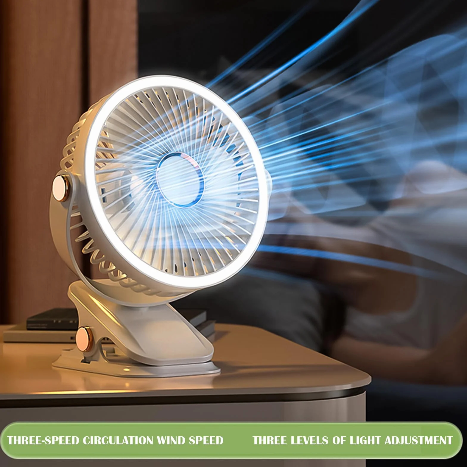 Wentylator stołowy USB LED Mini z klipsem przenośny cichy do podróży