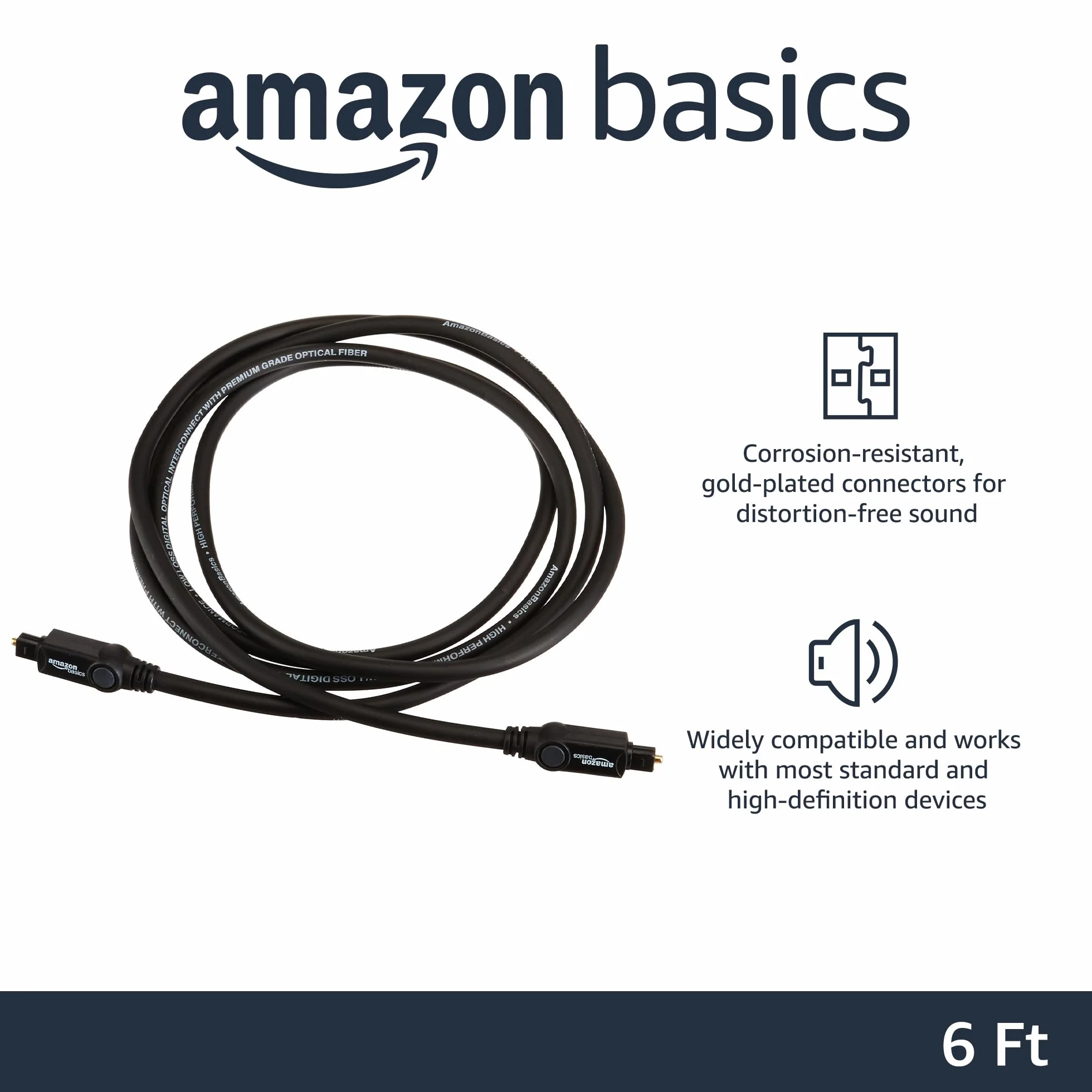 Amazon Basics Toslink optyczny cyfrowy kabel audio, 1,8 m, czarny, telewizor