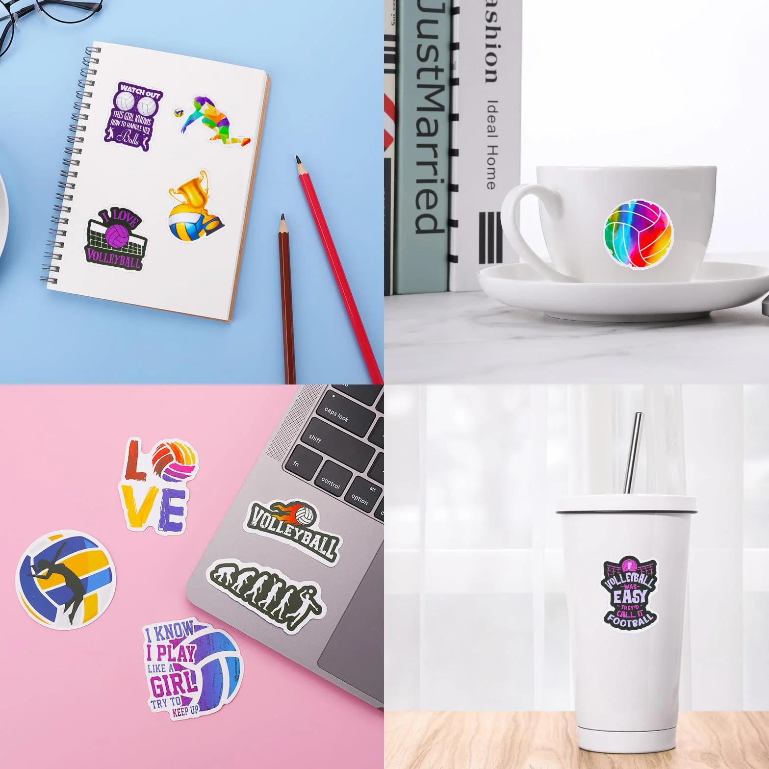 50 sztuk naklejek z akcesoriami do siatkówki, śliczne prezenty do siatkówki, sportu, wodoodporne, winylowe naklejki na laptopa, dla nastolatków, dziewcząt, dorosłych, młodzieży, deskorolki