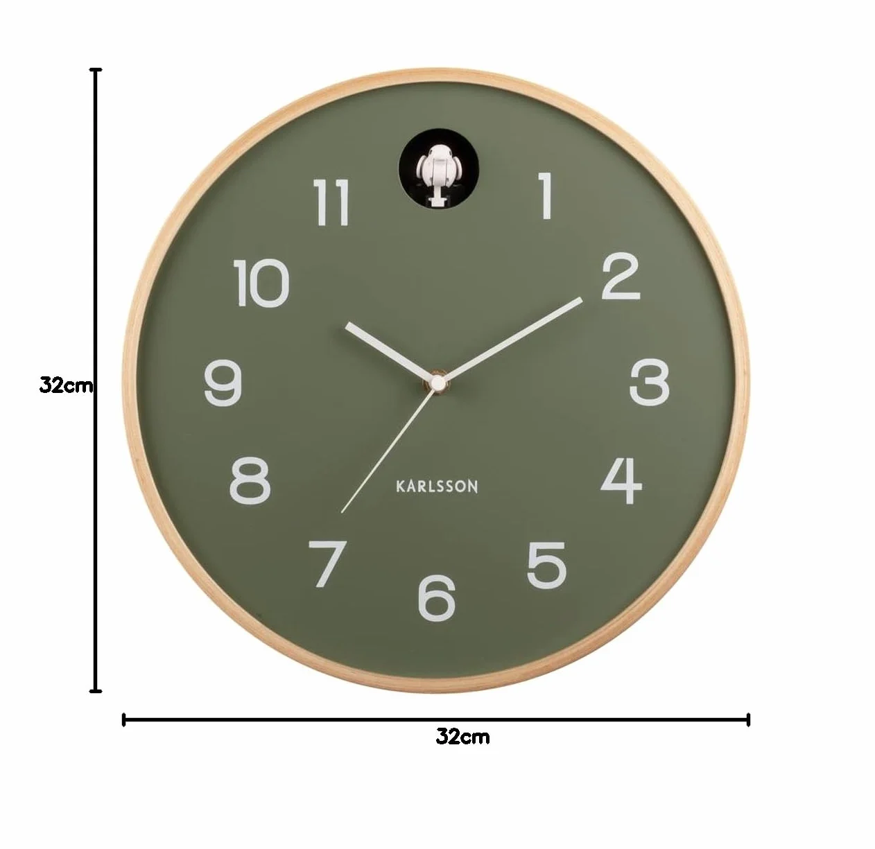 [DL] Wall Clock Natural Cuckoo Birch Wood Jungle Green -