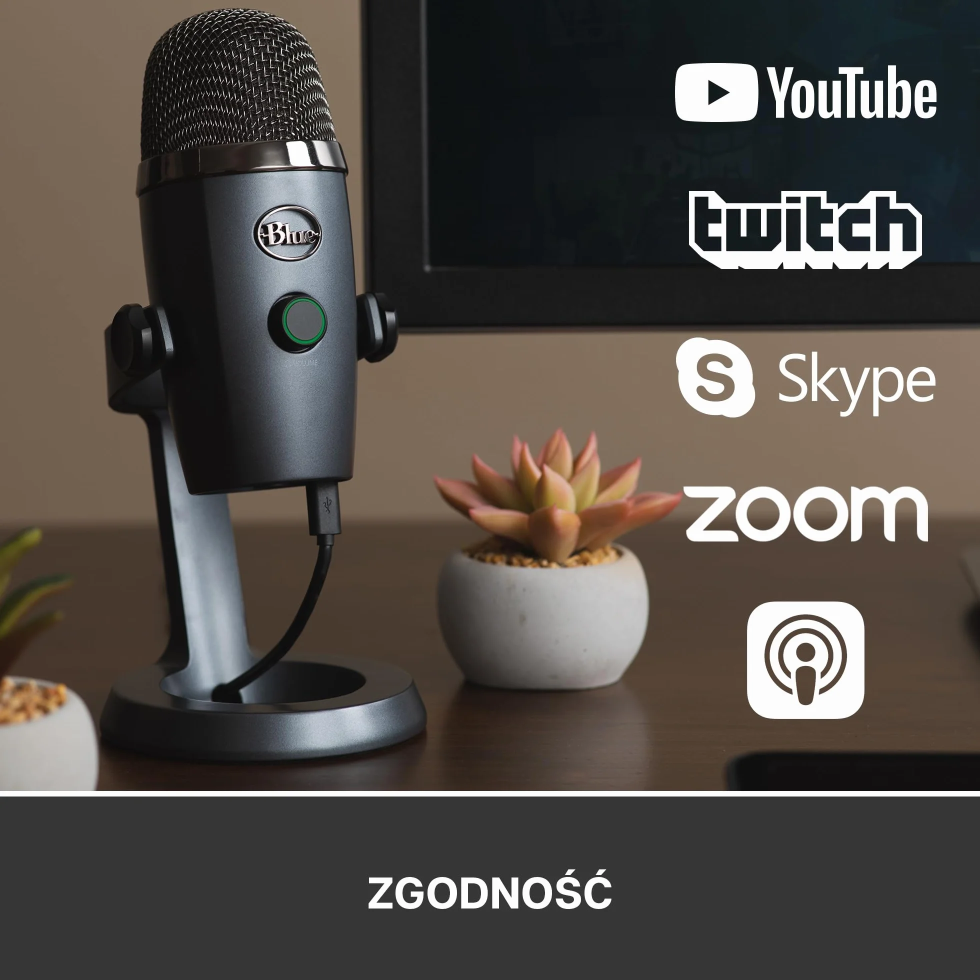 Blue Yeti Nano USB Mikrofon, Srebrny, 5 W