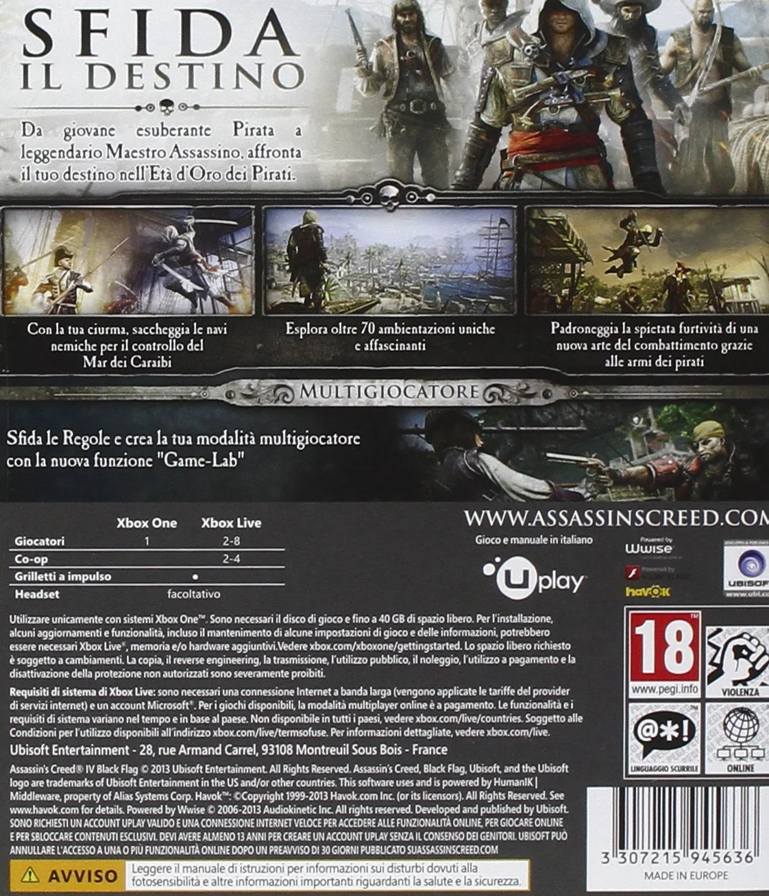 Ubisoft Assassin's Creed IV Black Flag - Xbox One Podstawowy Włoski Xbox One Wideo - Gra (Xbox One, Akcja/Przygoda, M (Dojrzały))