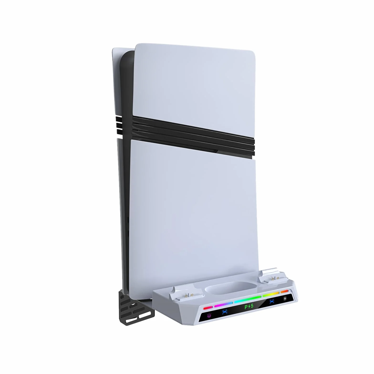 Stojak ścienny do PS5/PS5 Slim/PS5 Pro z RGB Light Bar, ładowarką i wieszakiem na słuchawki