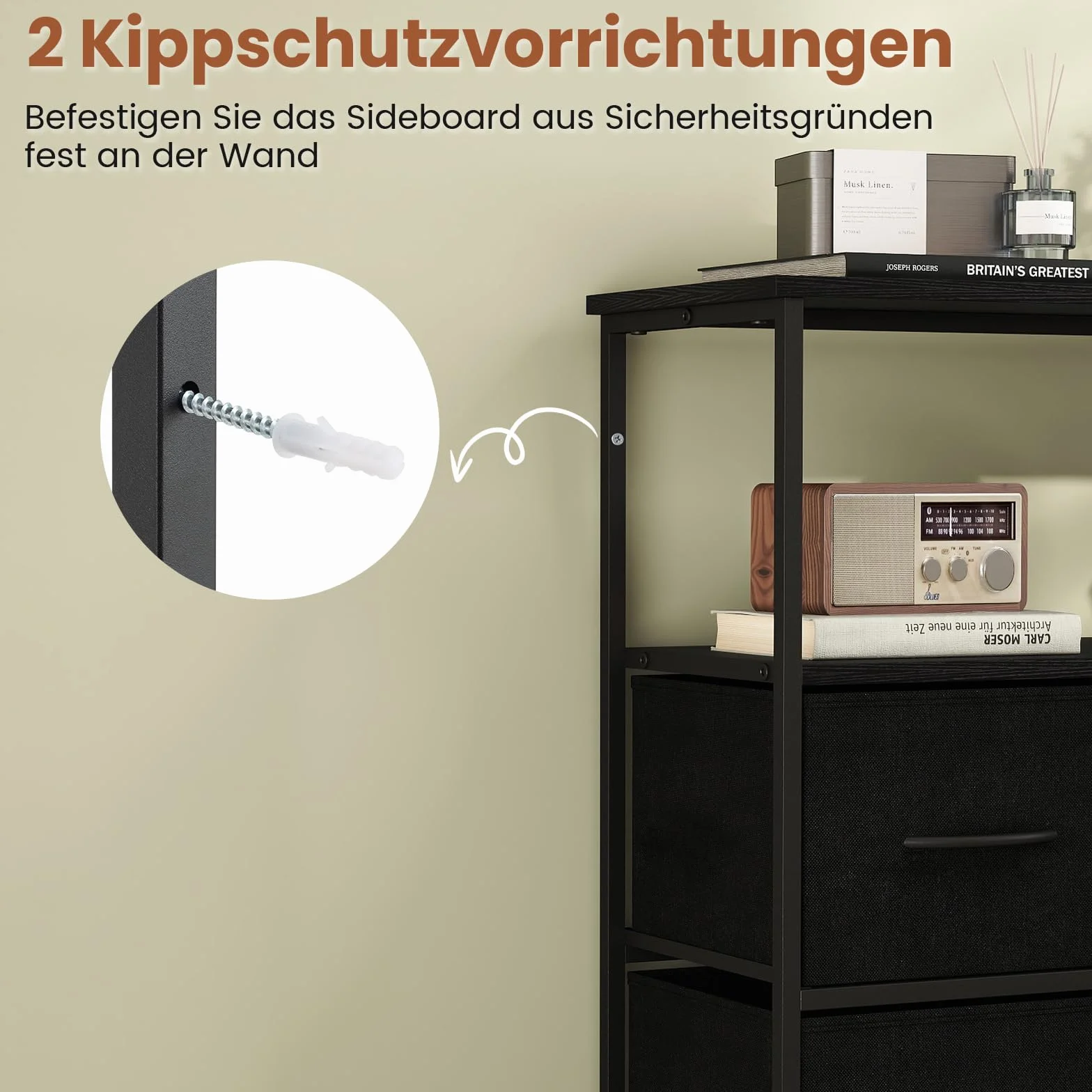 COSTWAY Komoda 5 szuflad z drewnianym blatem i metalową ramą 100×30×80 cm
