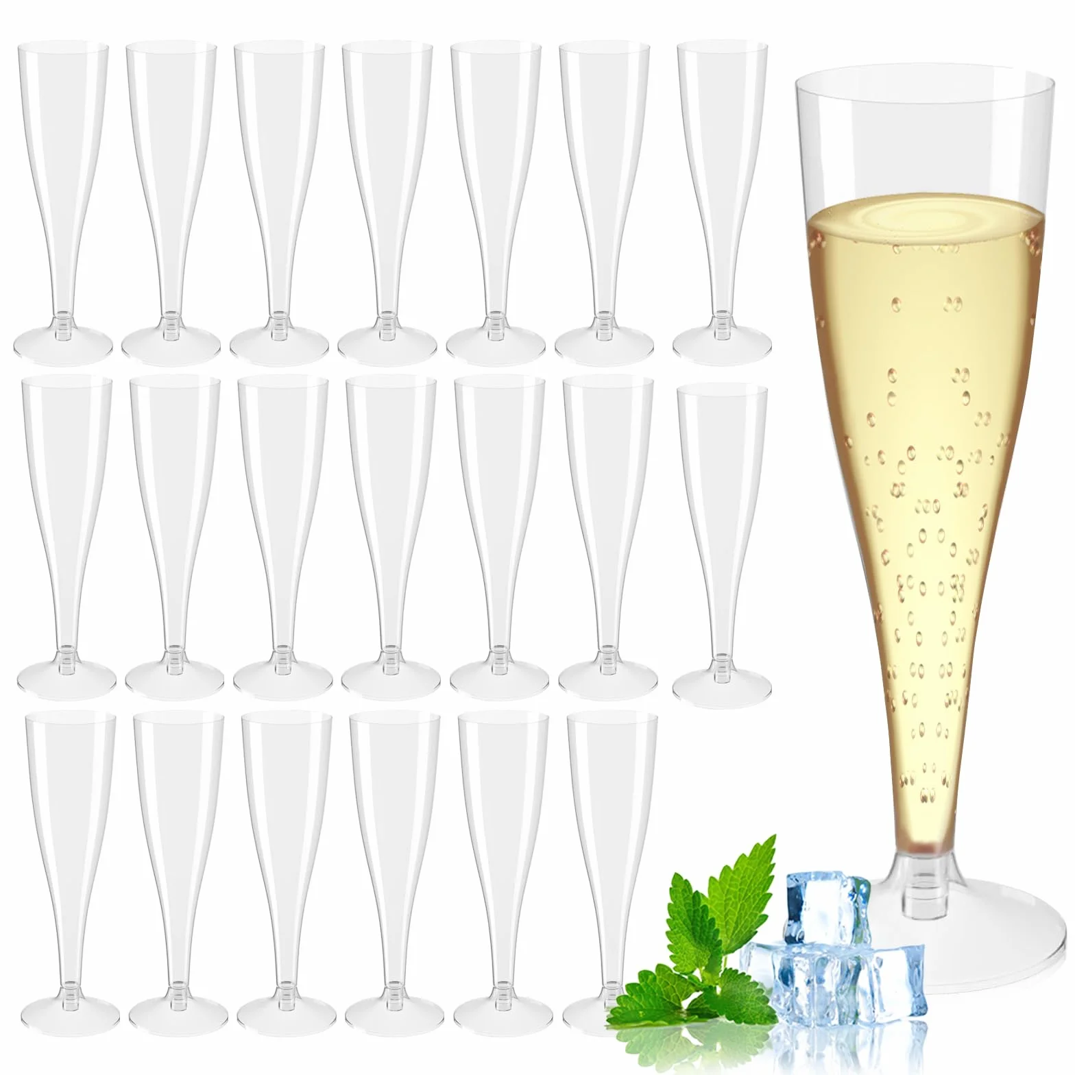 Plastikowe kieliszki do szampana, 20 sztuk, 100 ml, kieliszek do szampana, kieliszek do szampana, na przyjęcie szampana, imprezę, piknik, kieliszki do wina, urodziny, wesele