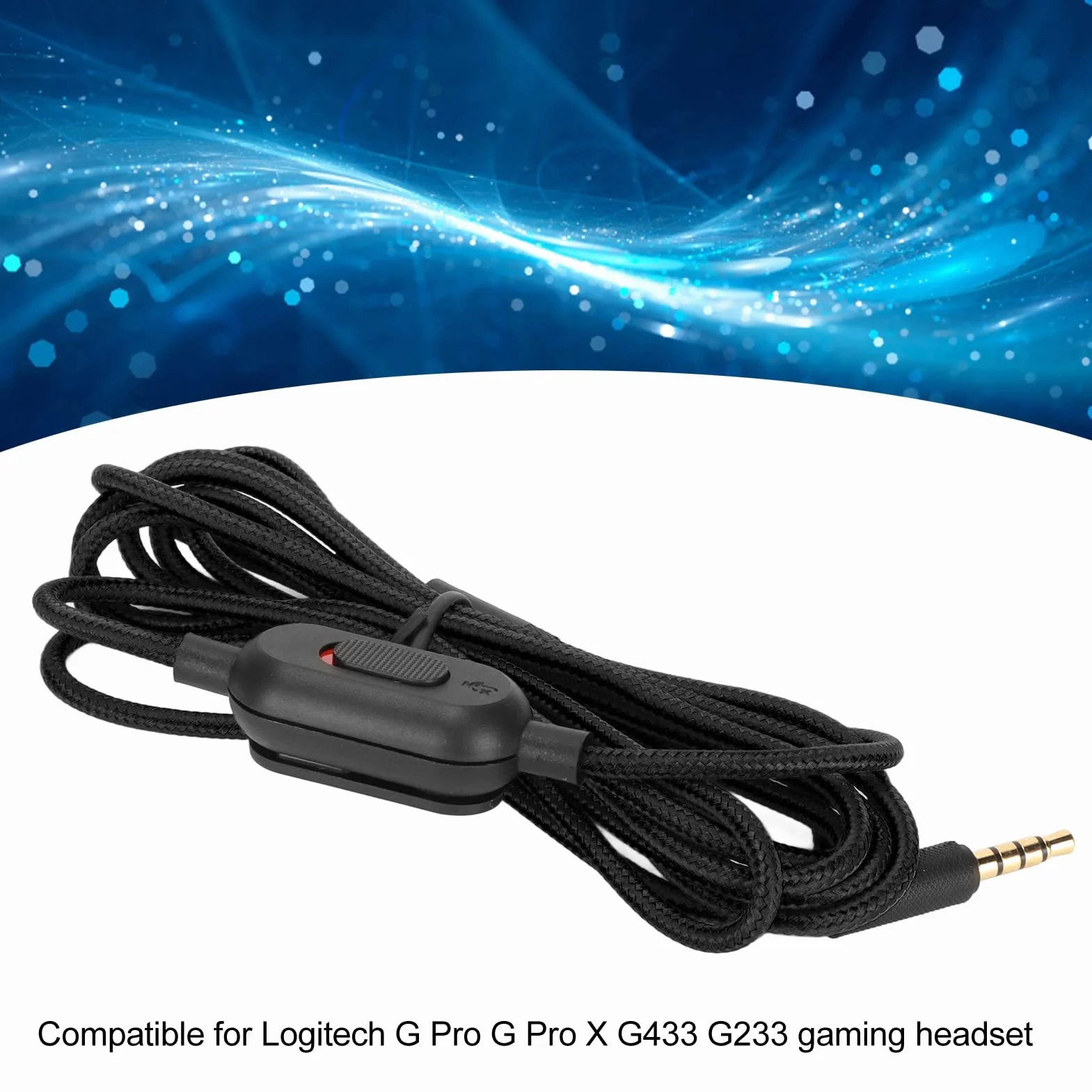 Tkany kabel do słuchawek do gier, z regulacją głośności i przełącznikiem wyciszenia, zamiennik kabla audio Aux, kompatybilny z G Pro G Pro X G433 G233 (czarny)