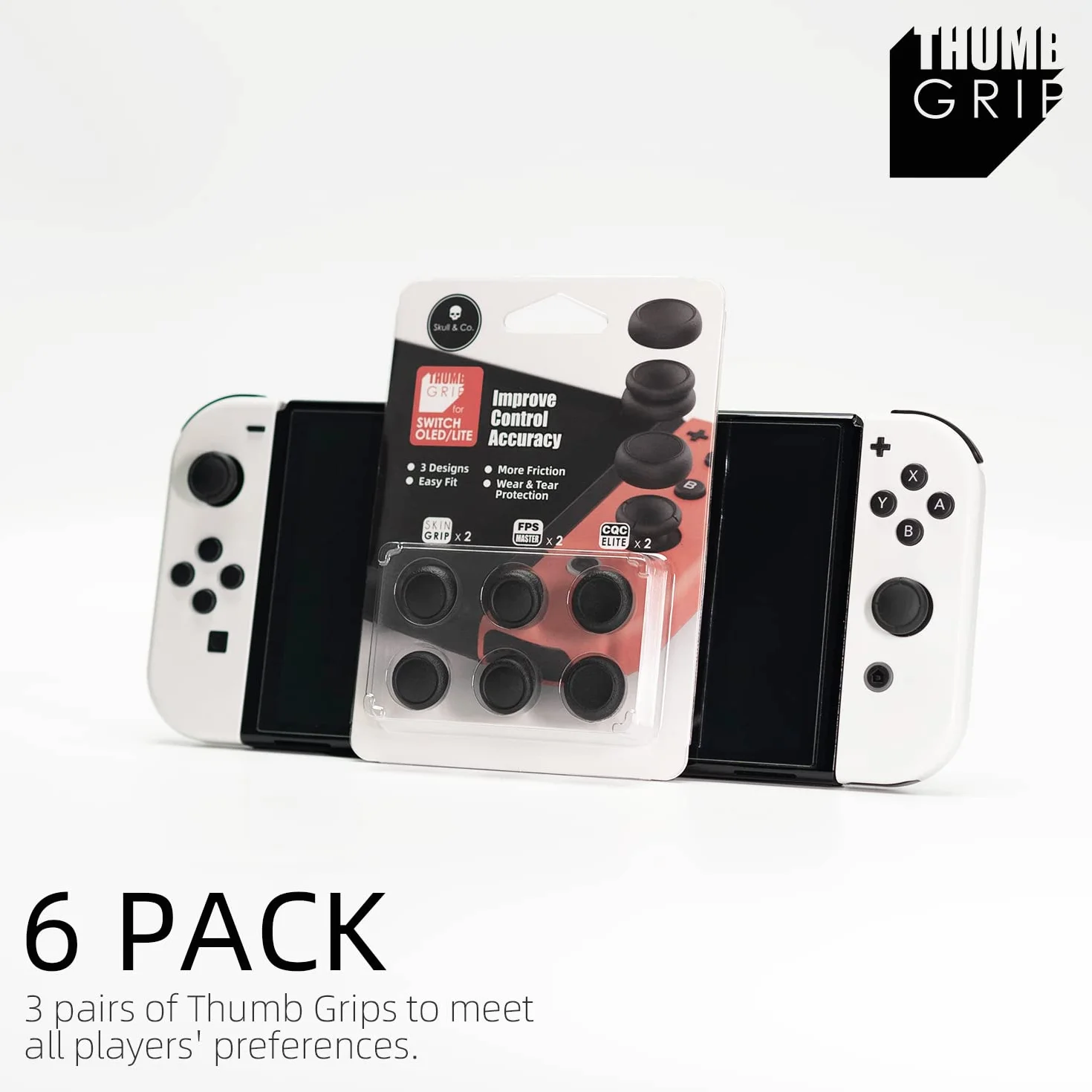 Skull & Co. Skin, CQC i FPS zestaw uchwytów na kciuki, nasadka joysticka, nasadka analogowa do Switch i Switch OLED Joy-Con Controller - niebieski + neonowy żółty, 3 pary (6 szt.)
