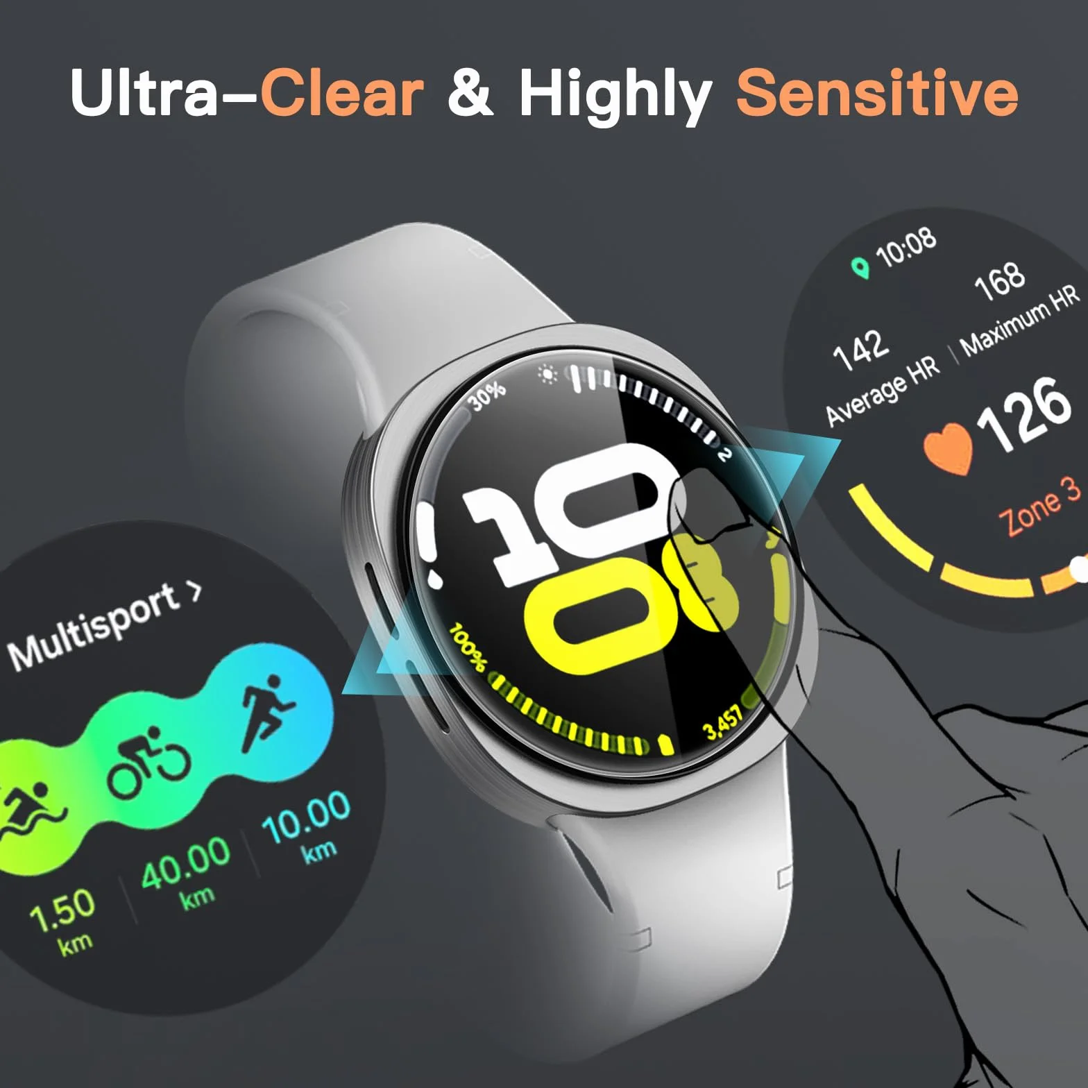 JETech Ochraniacz Ekranu dla Samsung Galaxy Watch 8 44mm (Tylko Ochrona Ekranu 40mm), Szkło Hartowane Antyzarysowania, HD Przejaśniać, 3 Sztuki
