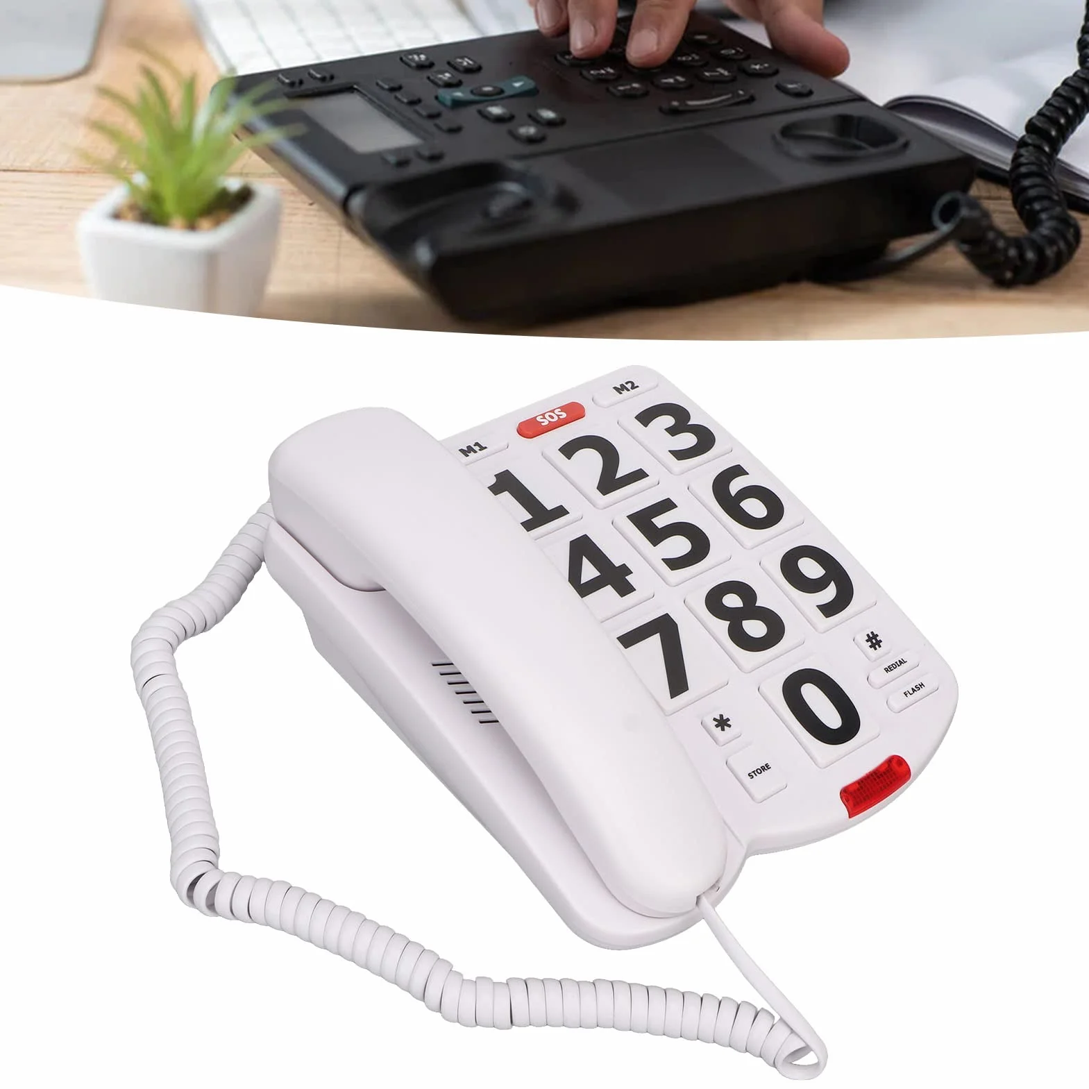 Telefon z Dużymi Przyciskami dla Seniorów, Duża głośność, Duże Przyciski, Regulowana głośność, Przewodowy Telefon Stacjonarny dla Osób Starszych, Biały