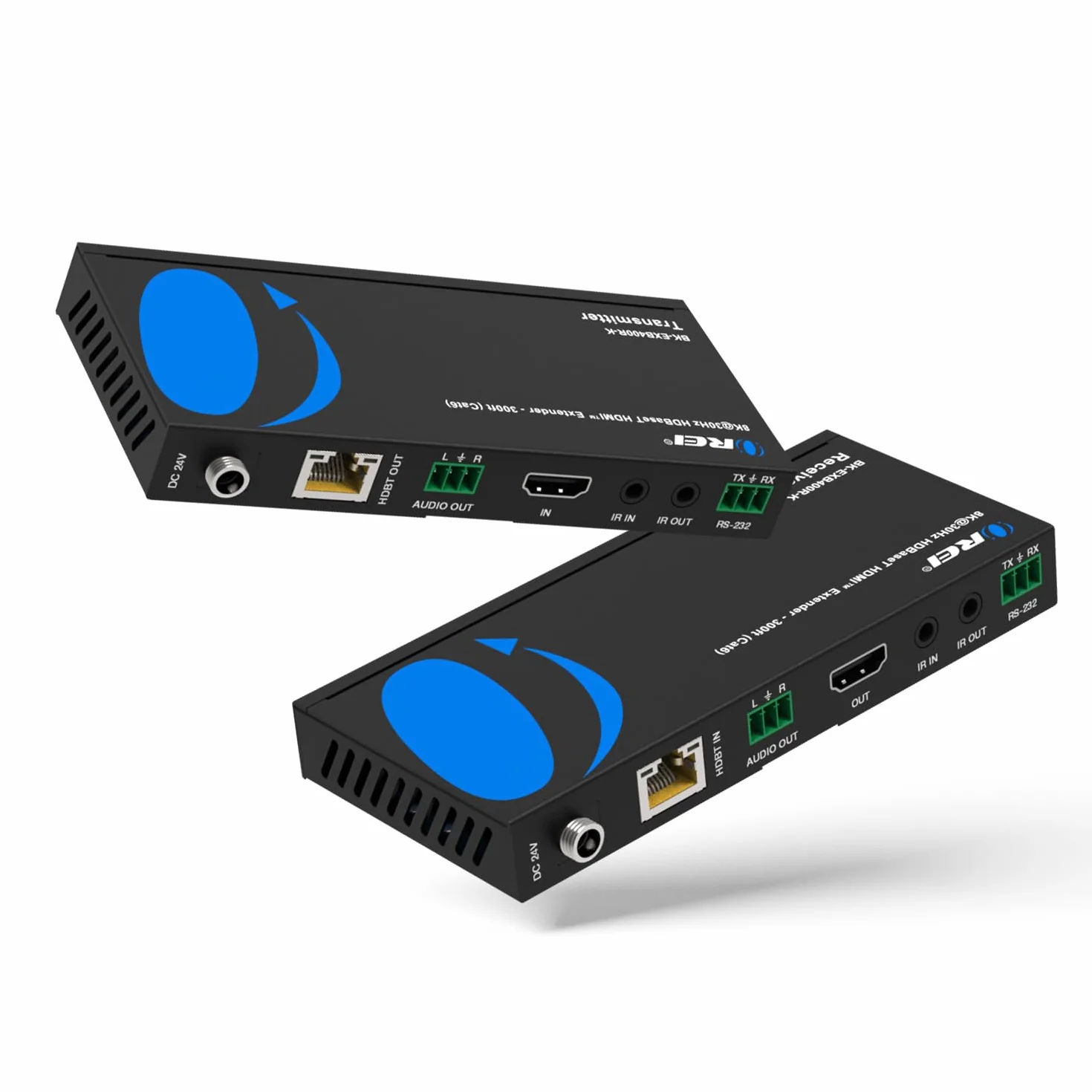 OREI Przedłużacz 4K przy 120 Hz HDMI Over Ethernet Balun - HDBaseT UltraHD 8K przy 30 Hz CAT6/7 kabel ze sterowaniem HDR, CEC i IR, RS-232, wyjście audio do 400 stóp (BK-EXB400R-K)