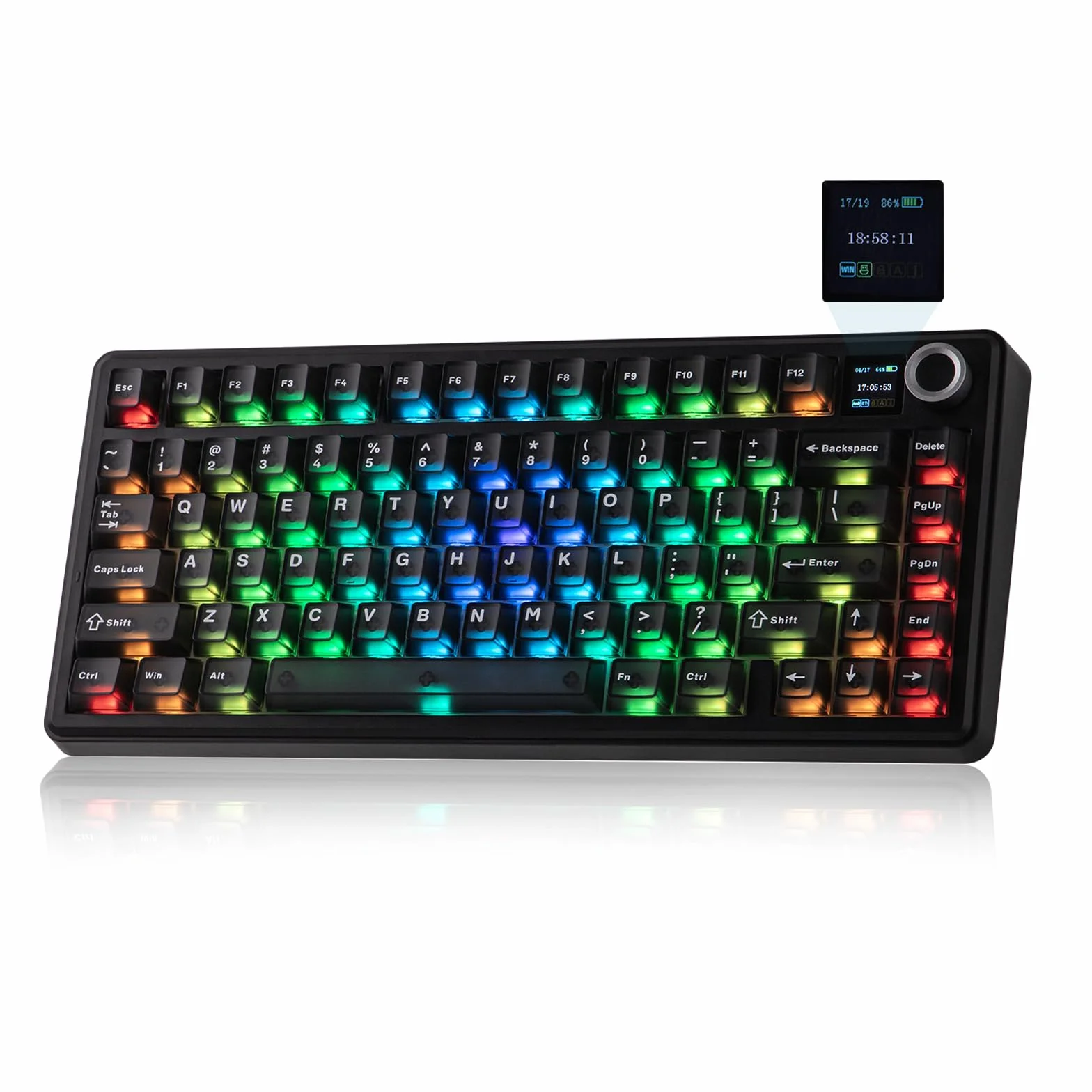 EPOMAKER Aula F75 MAX Bezprzewodowa mechaniczna klawiatura do gier 75% TFT pokrętło czarny matowy Reaper