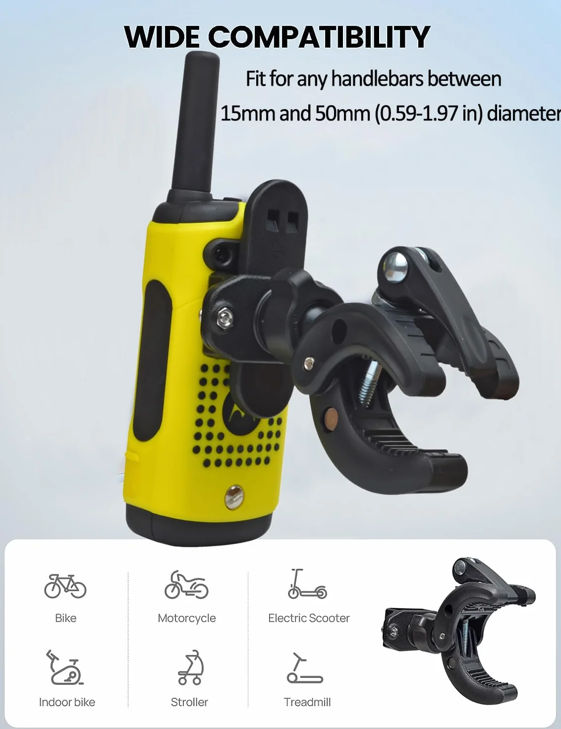 HYS Uchwyt na krótkofalówkę motocyklową, dwukierunkowy uchwyt na radio, szybka instalacja, klips na kierownicę do skutera rowerowego, ręczny zacisk radiowy do Motorola Talkabout Cobra Midland Icom z