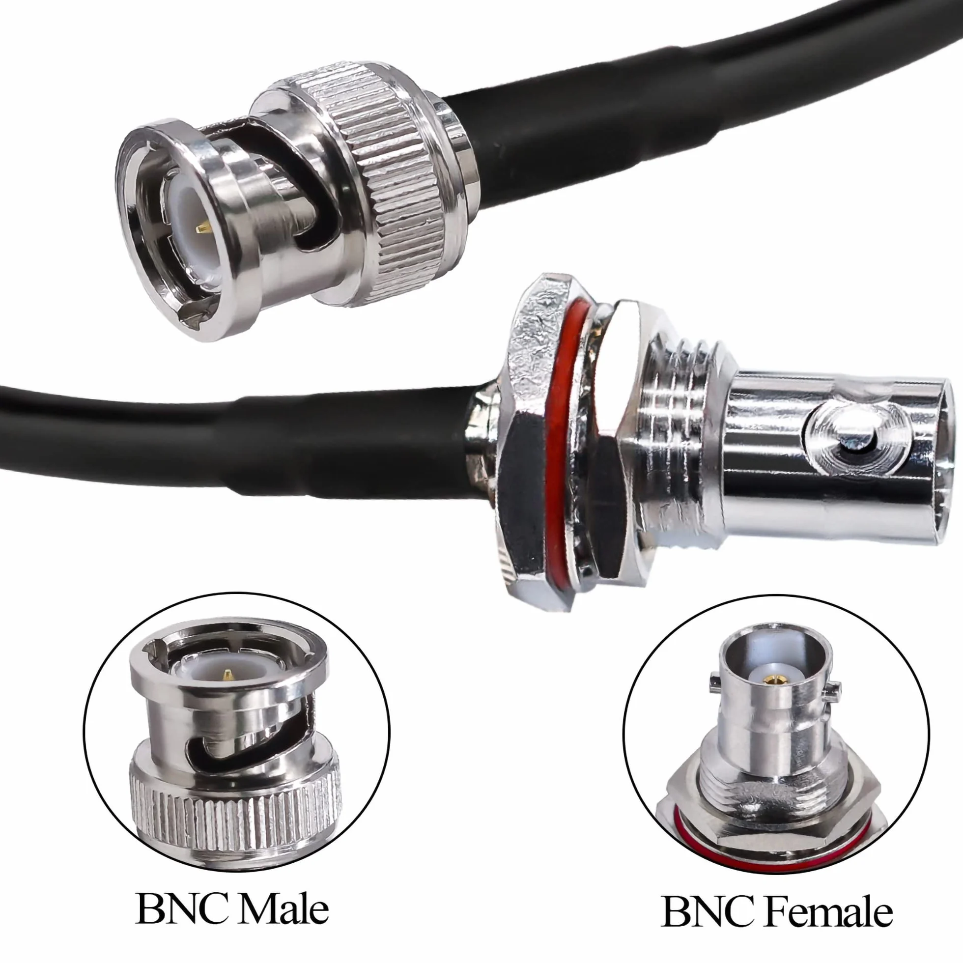TUOLNK BNC Kabel połączeniowy RG58, wtyczka na gniazdo Bulkhead Low Loss CB, radiowy kabel koncentryczny 2 m, przedłużacz anteny Wifi, antena radiowa HAM, system CCTV, czarny, kabel BNC 6,6 FT