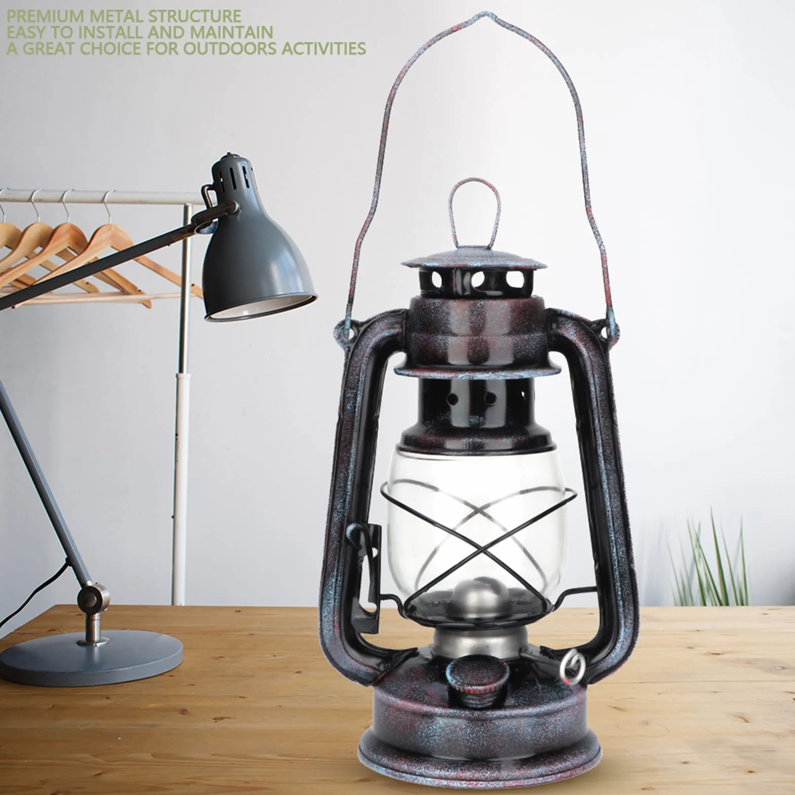 Klasyczna lampa naftowa 24 cm do kempingu, czarny Retro