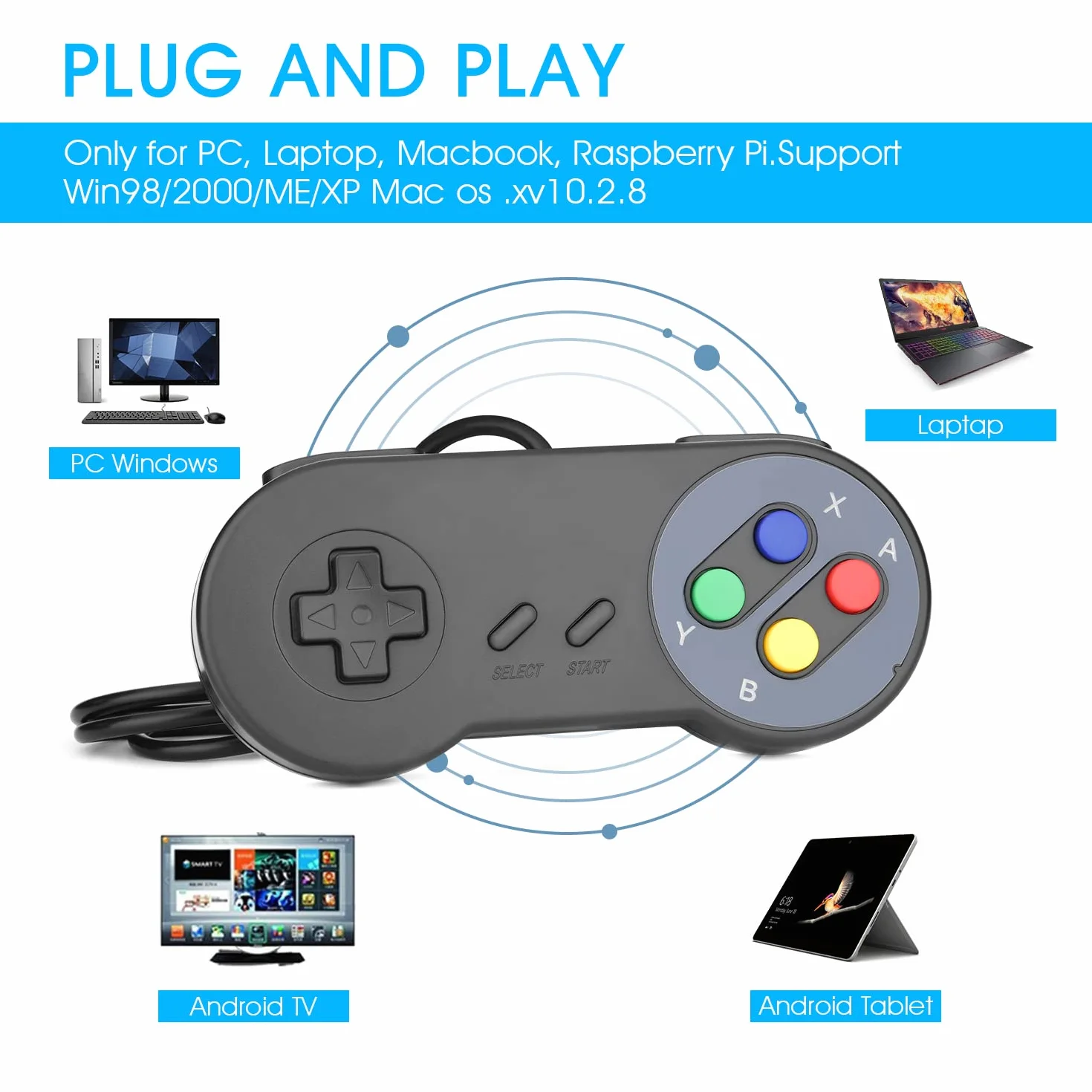 Rii Gaming GP100 - Para Gamepad Kontroler USB kompatybilny z komputerami PC (Windows, Mac, Linux) i Raspberry Pi