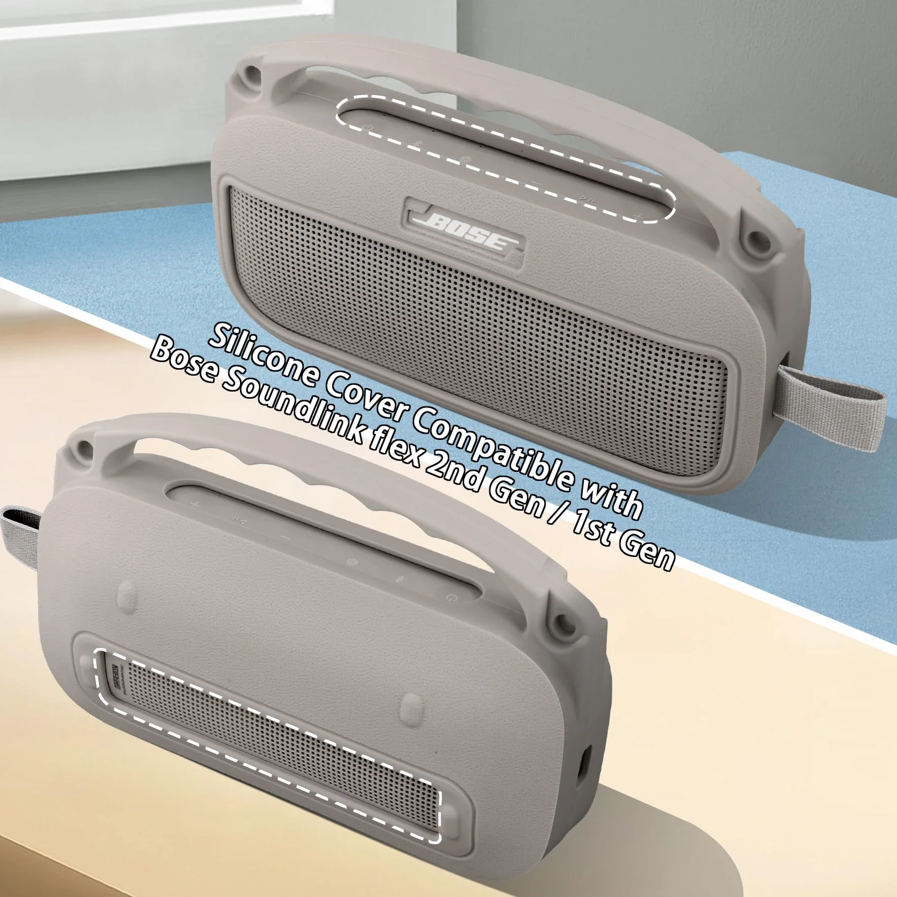 co2CREA Silikonowe etui do noszenia na głośnik Bose SoundLink Flex 2 (2. generacji), przenośny, ultralekki, silikonowy pokrowiec ochronny z karabińczykiem i paskiem na ramię (głośnik nie wchodzi w