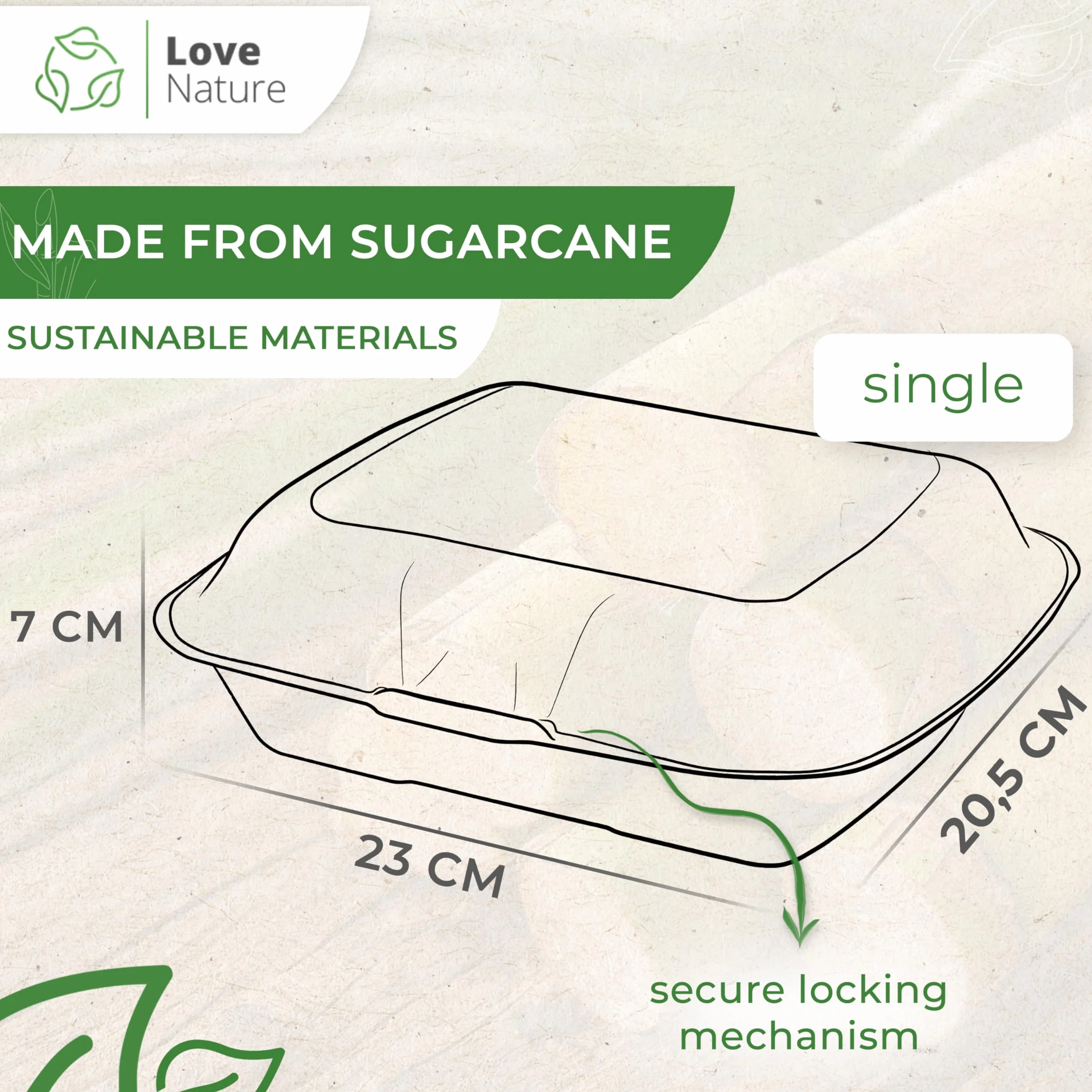Love Nature Ekologiczne Pojemniki Menu - Zastawa z Trzciny Cukrowej - Menu Box jednorazowe - Lunch Box - Opakowania Biodegradowalne - pojemniki do przechowywania