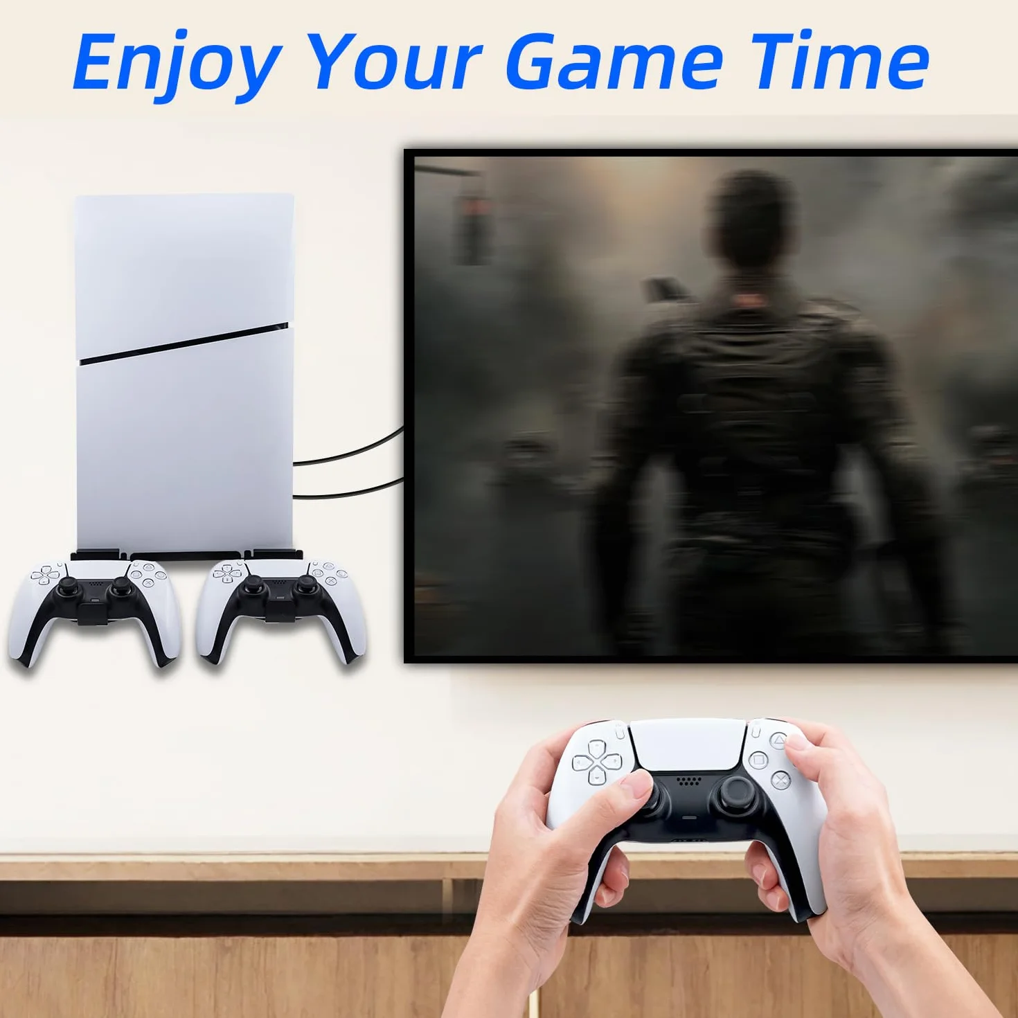 Mcbazel Wall Mount Stand Bracket Kit with Controller/Headset Holder & Fixing Screw for PS5 Slim Disc/Digtial Edition,PS5 Slim Stand Accessories