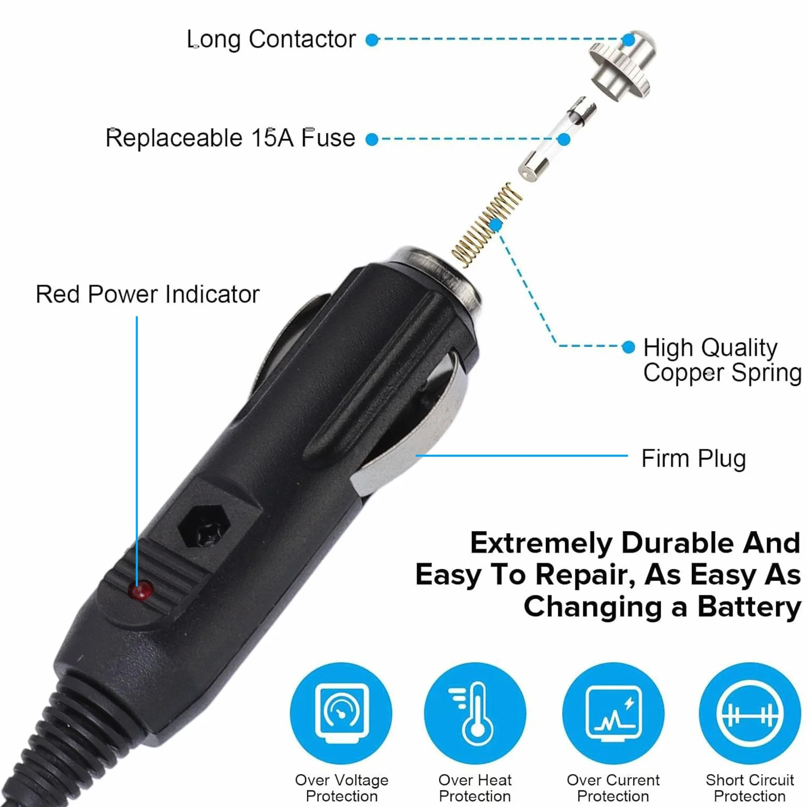 XT60 Kabel adaptera ciężka, 18AWG Power Extenft Cygar Lost Mężczyzna do XT60 Złącze żeńskie do generatora słonecznego ciężarówki samochodowej 2Meter