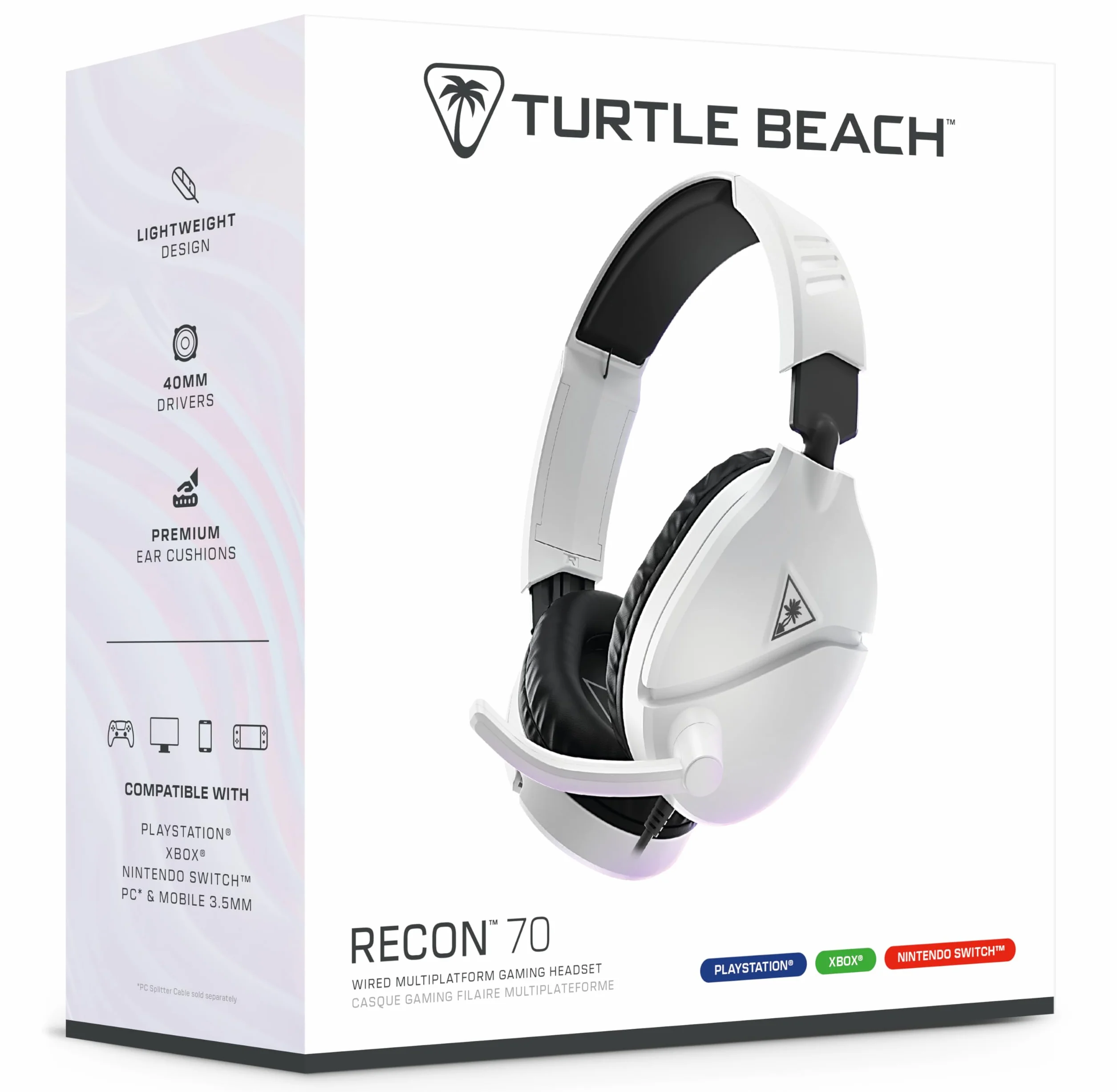 Turtle Beach Recon 70 Konsola Biała PlayStation Wieloplatformowe Słuchawki Gamingowe for PS5, PS4, Xbox Series X|S, Xbox One, Nintendo Switch, PC and Mobile