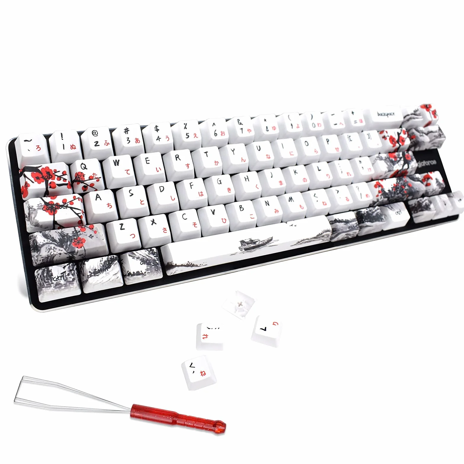 MOLGRIA Klawisze, zestaw do gamingowej klawiatury mechanicznej, niestandardowe nakładki na klawisze z profilem PBT, czcionka japońska, z uchwytem do klawiszy Cherry MX 71/61, 60%, kwiat śliwki, 71 klawiszy