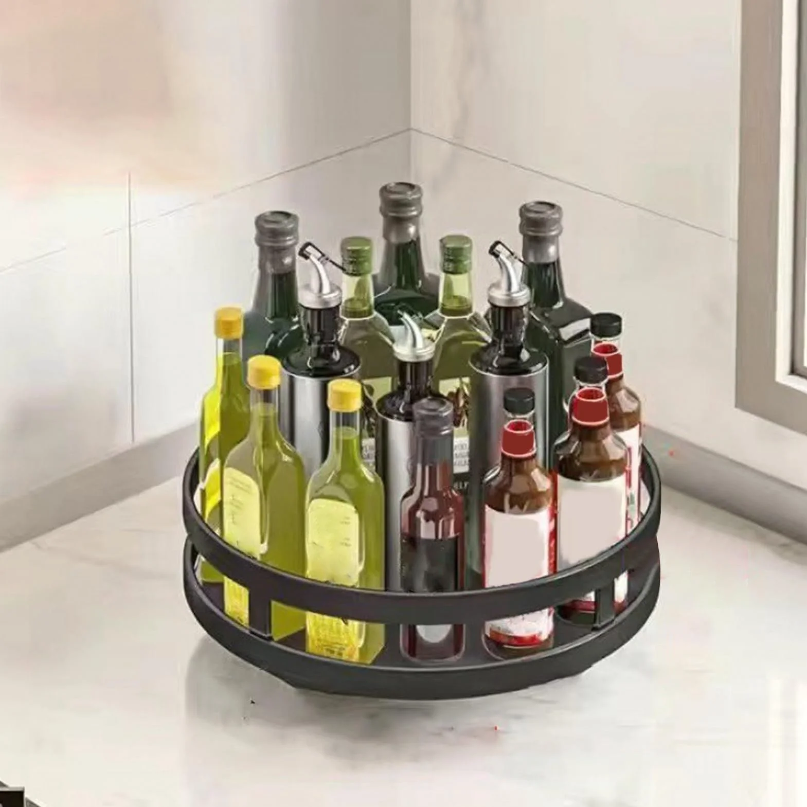 Obrotowa Taca Kuchenna Stojak na Przyprawy 360 Stopni Stal Węglowa Czarny 25x6 cm