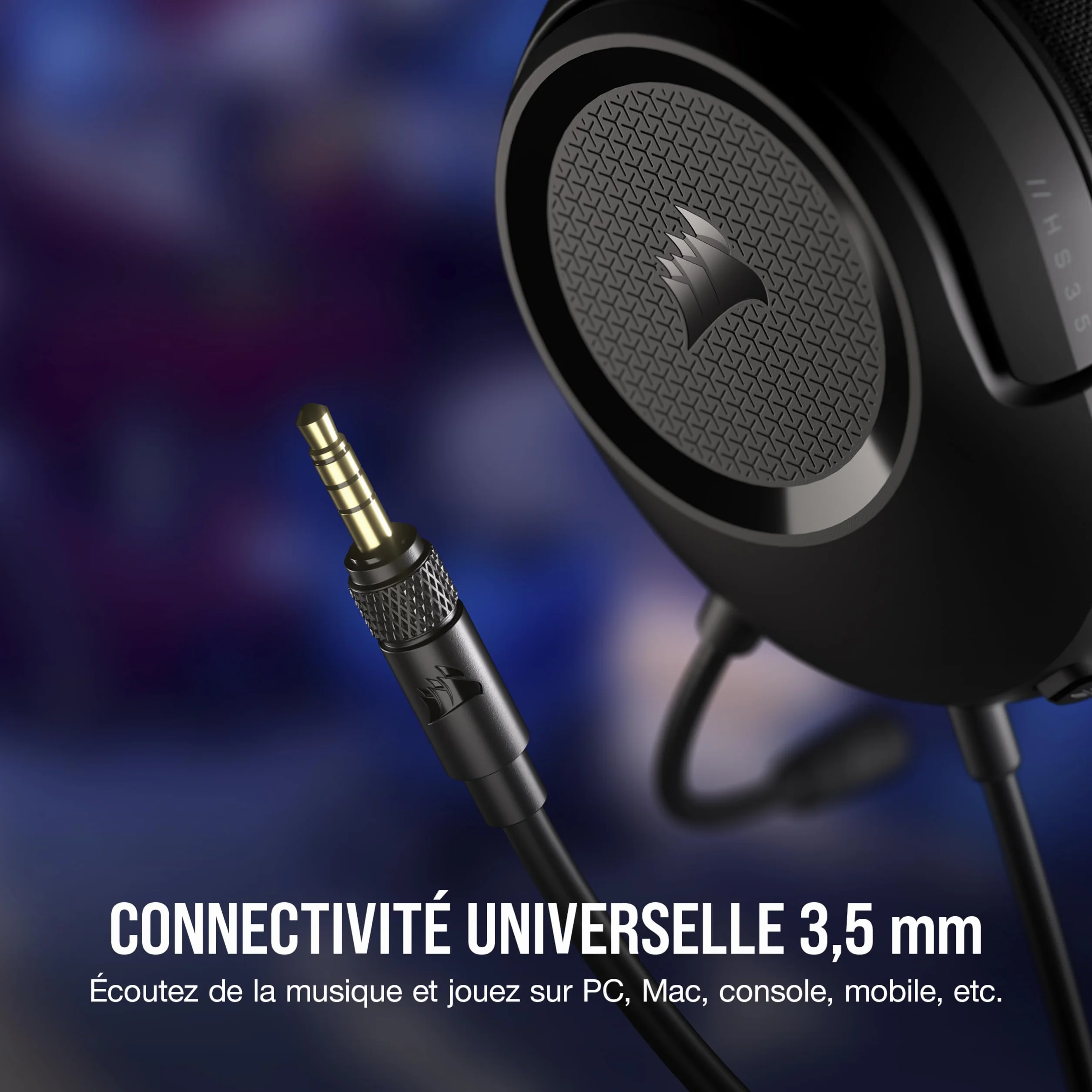 CORSAIR HS35 v2 Multiplatform Przewodowy Gamingowy Zestaw Słuchawkowy – Elastyczny Mikrofon Wszechkierunkowy – Uniwersalne Złącze 3,5 mm – PC, Mac, PS5, PS4, Xbox, Nintendo Switch, Mobilny – Carbon