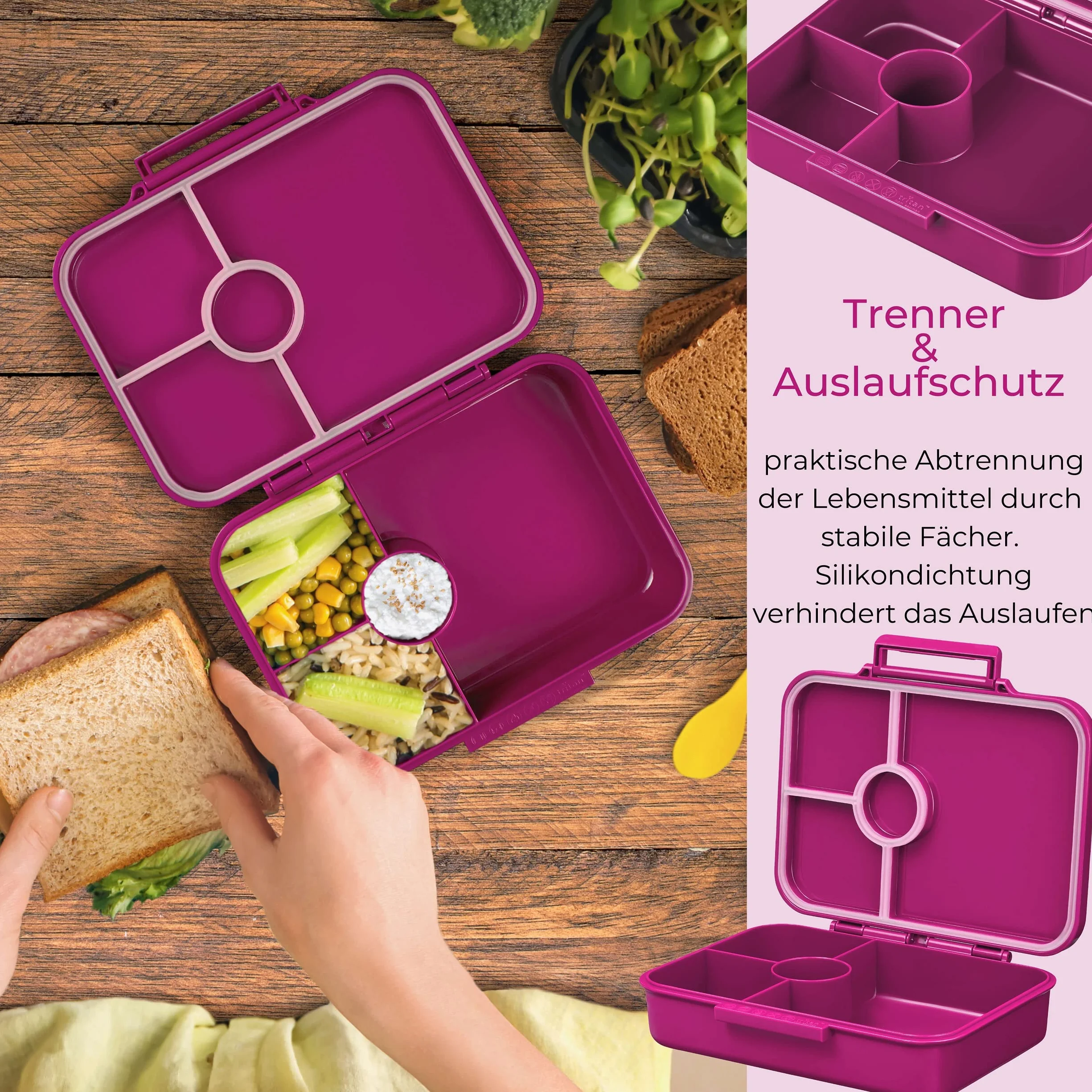 Vesperbox Bia Bento Box dla dzieci szczelne wolne od BPA pudełko na lunch fioletowe siedzący jednorożec