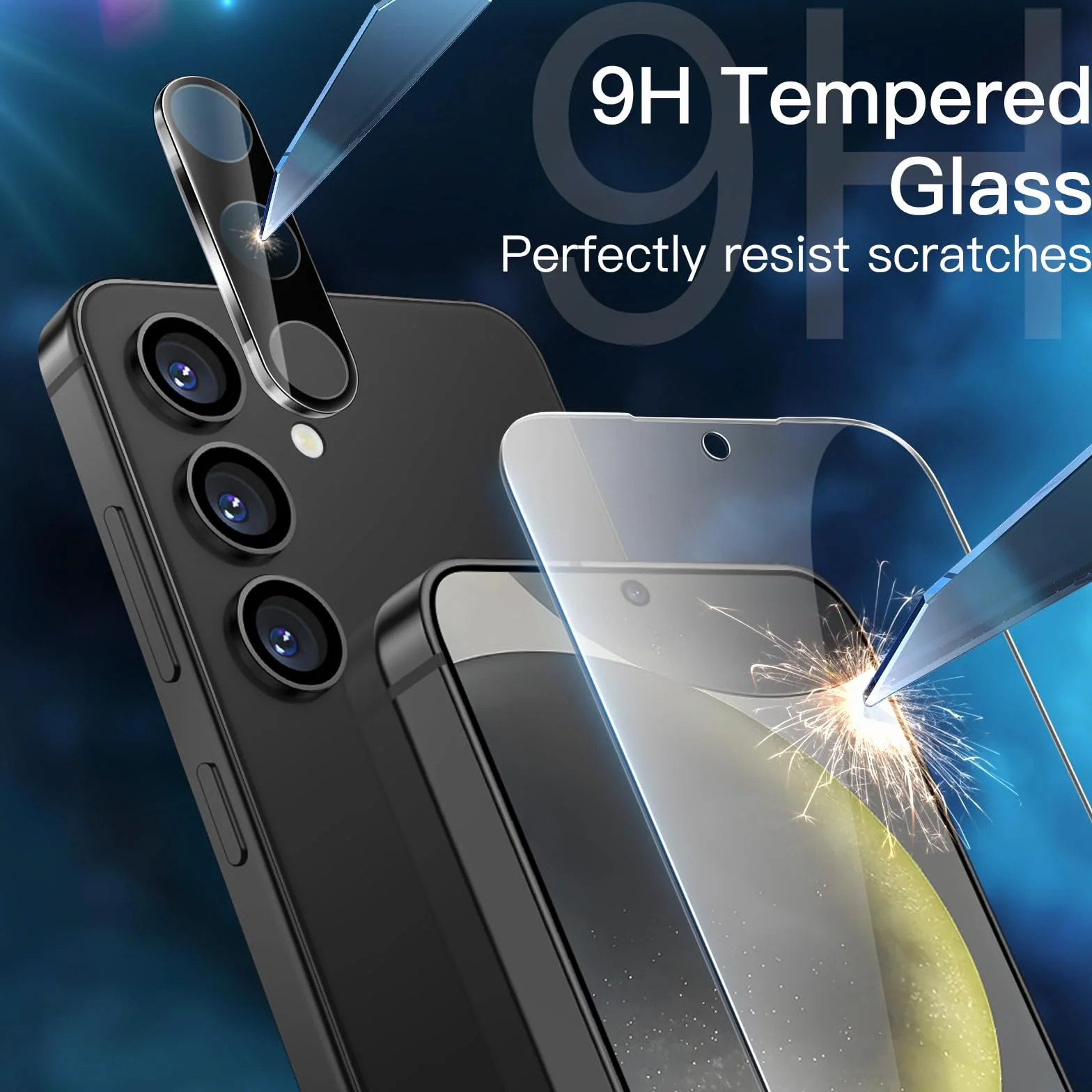 JETech 5 w 1 Etui Matowe dla Samsung Galaxy S24 5G z 2 Sztuki Ochraniacz Ekranu i Osłona Obiektywu Aparatu, Półprzezroczysta Tylna Ochronna Osłona, Szkło Hartowane Film (Czarny)