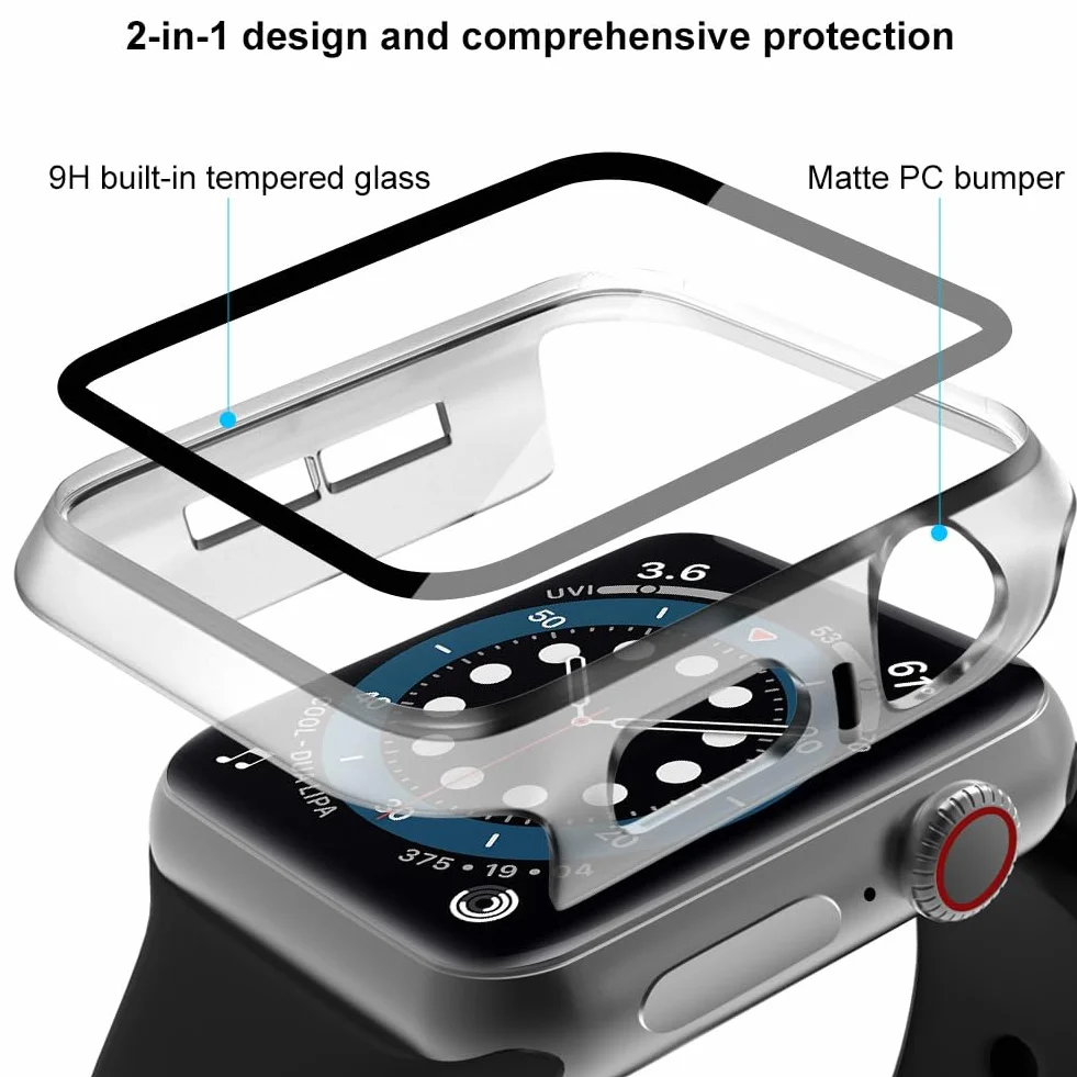 OFFCUP 2 szt. etui kompatybilne z Apple Watch serii 6 SE 5, 4, 40 mm, ultracienkie przezroczyste szkło hartowane do iWatch serii 6, SE, 5, 4