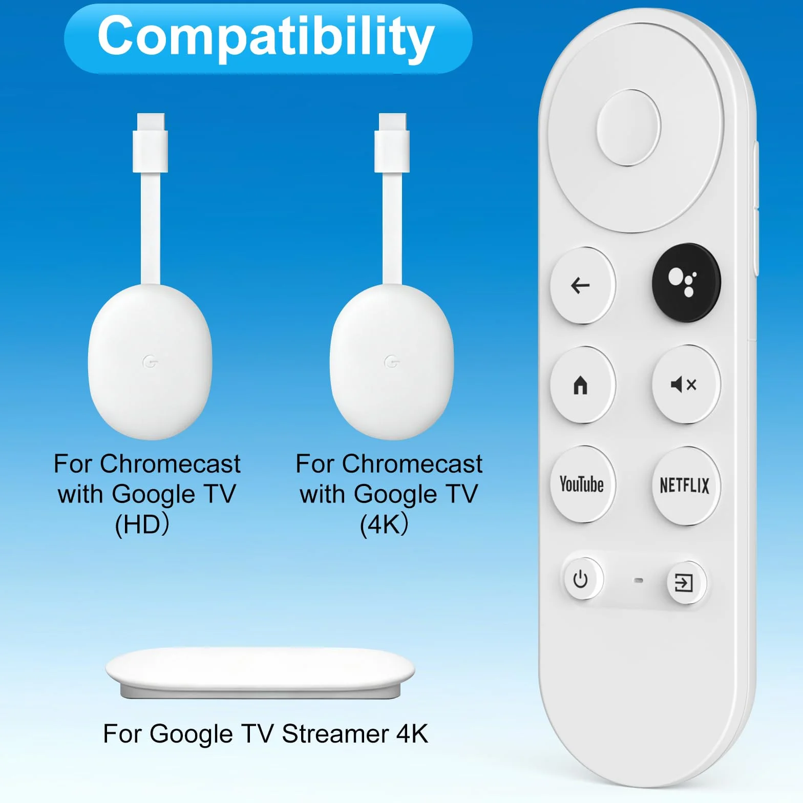 Pilot do Google Chromecast, pilot do Google TV HD/4K, GA01919-US GA01920-US (tylko pilot zdalnego sterowania), kompatybilny z Chromecast TV 4 K, sterowanie głosem (1)