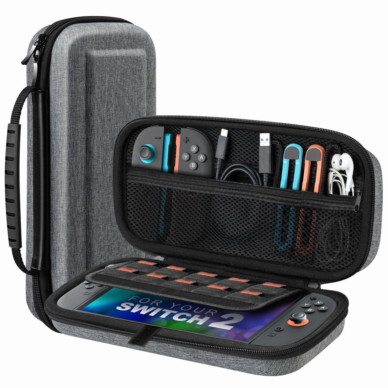 TiMOVO Carrying Case for Nintendo Switch 2 (2025), Large Capacity Protective Hard Shell Portable Travel Case Pouch for Switch 2, with 10 Game Card Slots and Pockets for Console & Accessories, Gray
