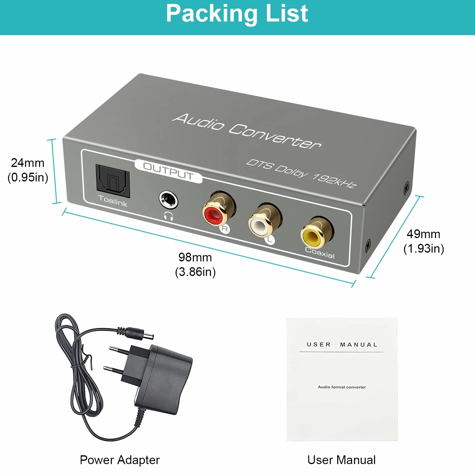 Ekstraktor audio HDMI ARC, 192 kHz DAC audio koncentryczny optyczny do SPDIF koncentryczny optyczny RCA L/R Stereo 3,5 mm HDMI ARC DAC Adapter do kina domowego TV PS3/4